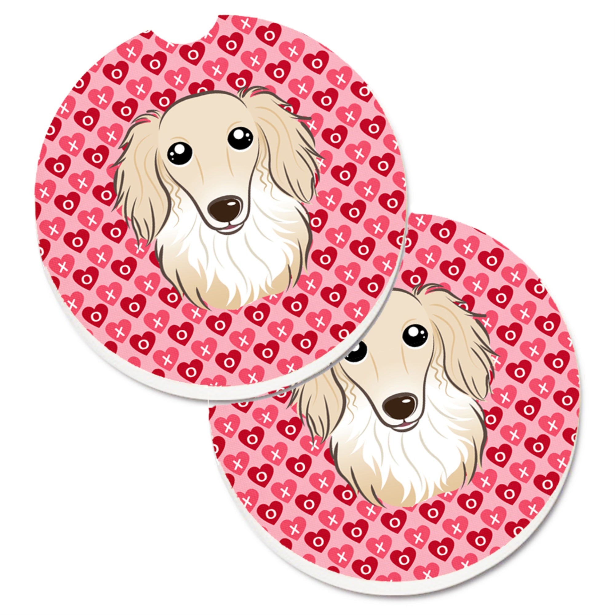 Caroline'S Treasures Longhair Creme Dachshund Hearts Set Of 2 Cup Holder Car Coasters, 2.56, Multicolor