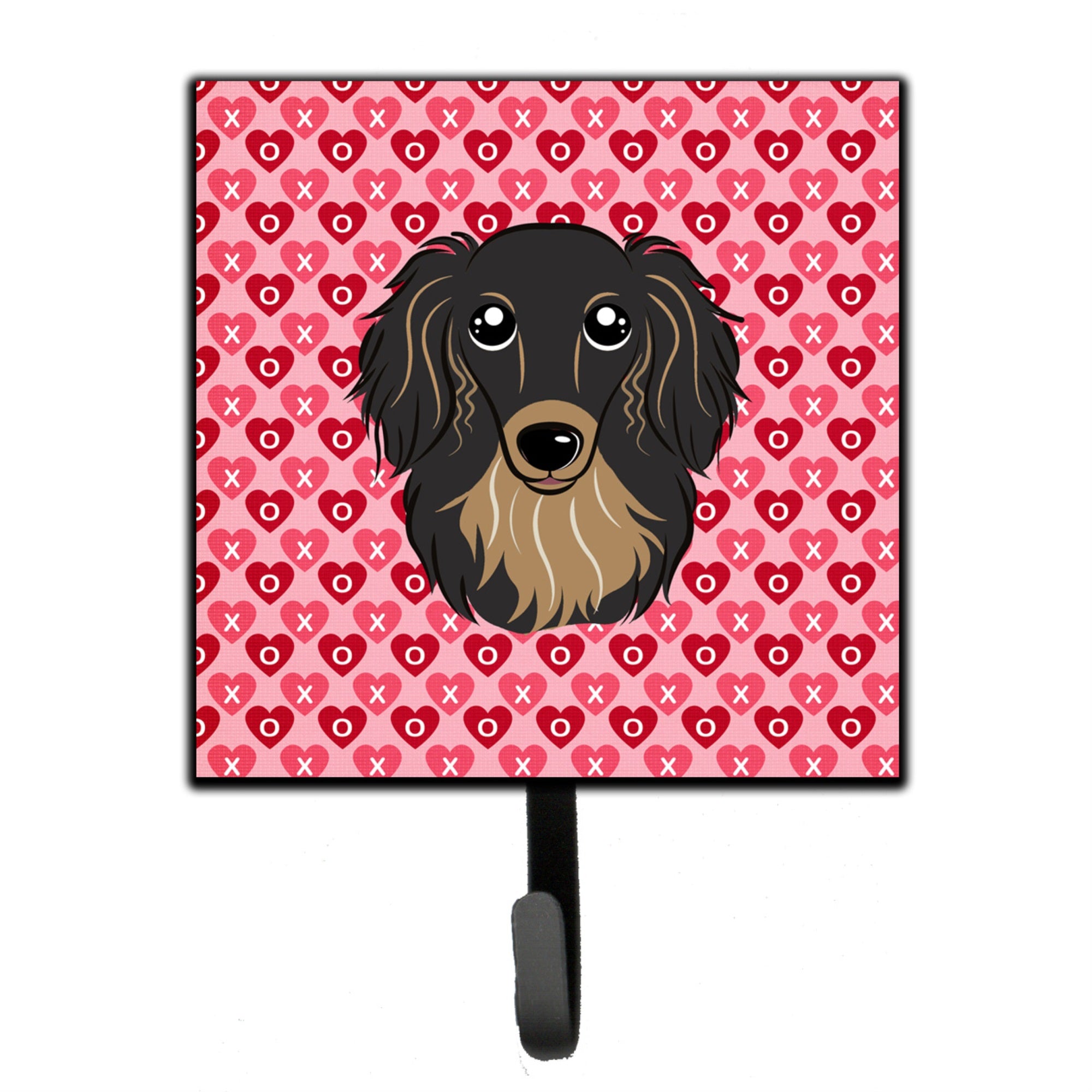 Caroline'S Treasures Leash Key Holder Bb5283Sh4 Longhair Black And Tan Dachshund Hearts Wall Hook, Small, Multicolor