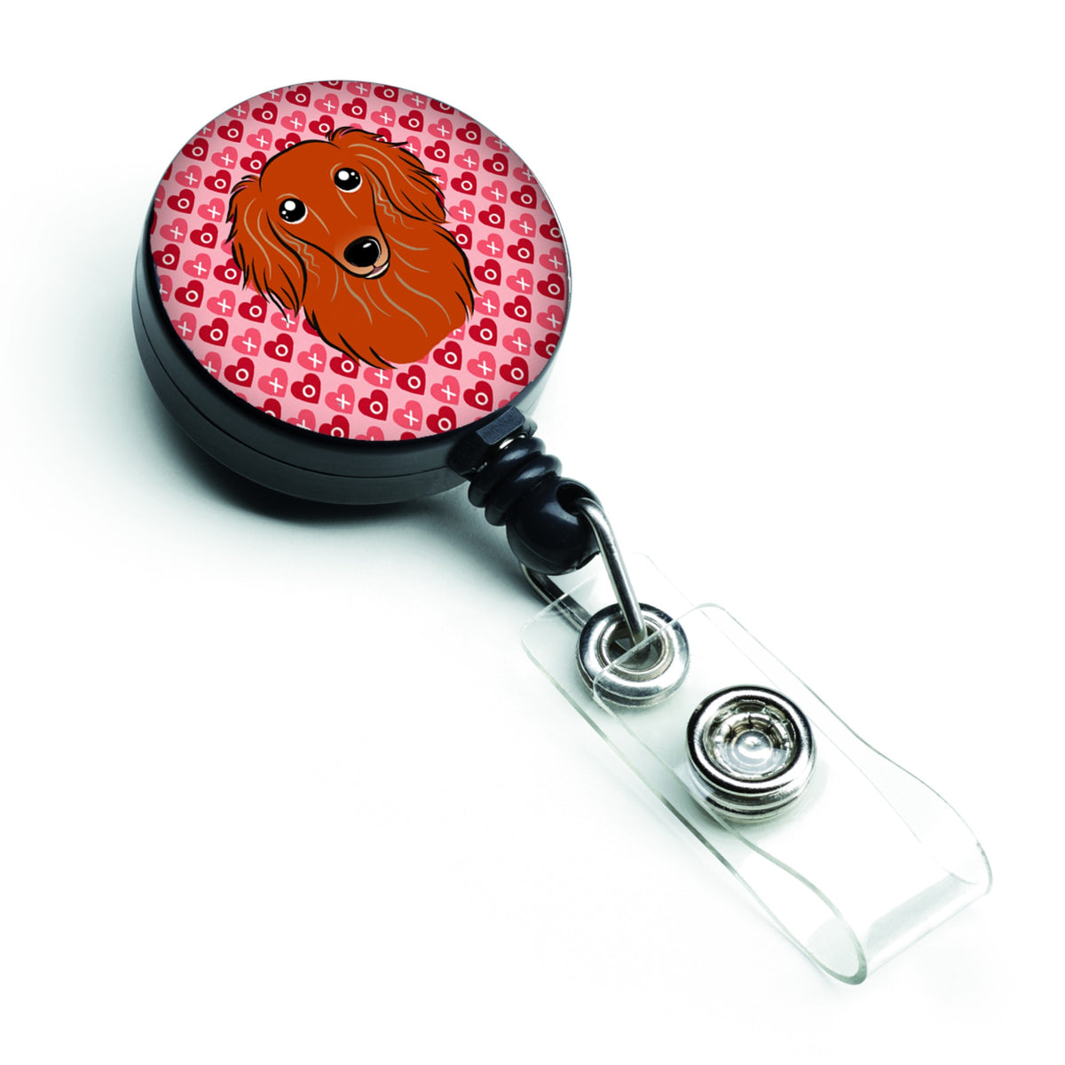 Caroline'S Treasures Longhair Red Dachshund Hearts Retractable Badge Reel, Multicolor (Bb5284Br)