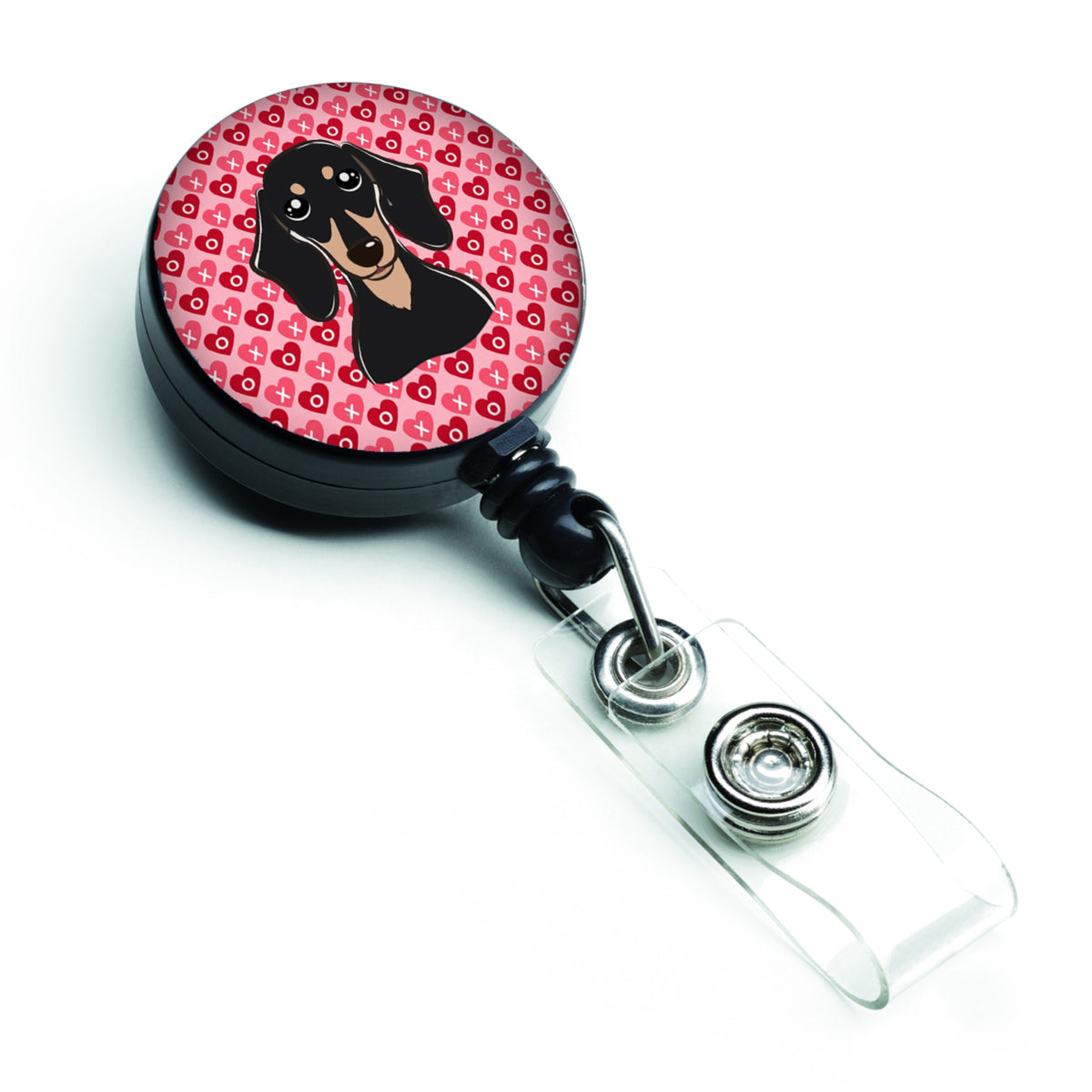 Caroline'S Treasures Smooth Black And Tan Dachshund Hearts Retractable Badge Reel, Multicolor (Bb5285Br)