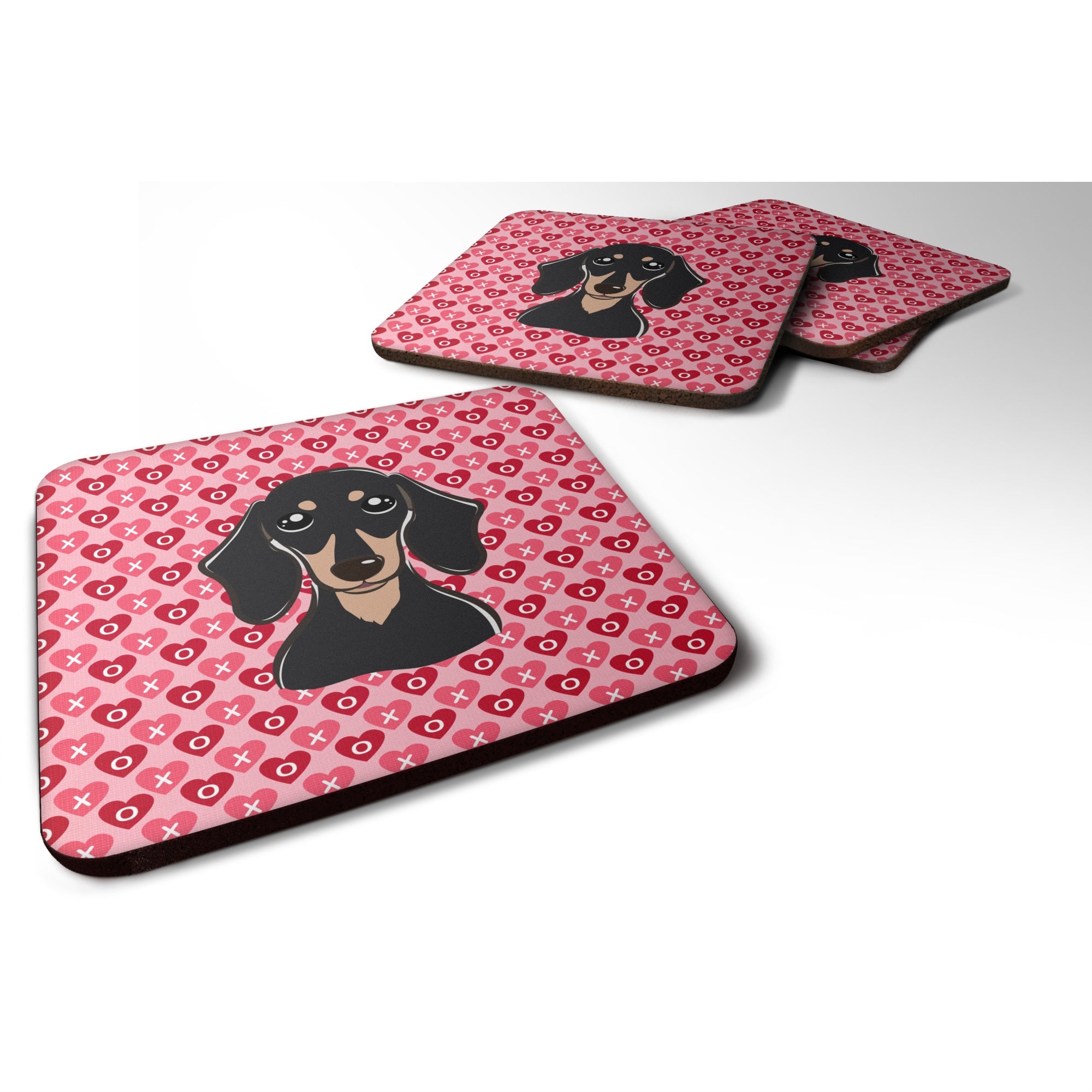 Caroline'S Treasures Smooth Black & Tan Dachshund Hearts Foam Coaster Set Of 4, 3.5, Multicolor