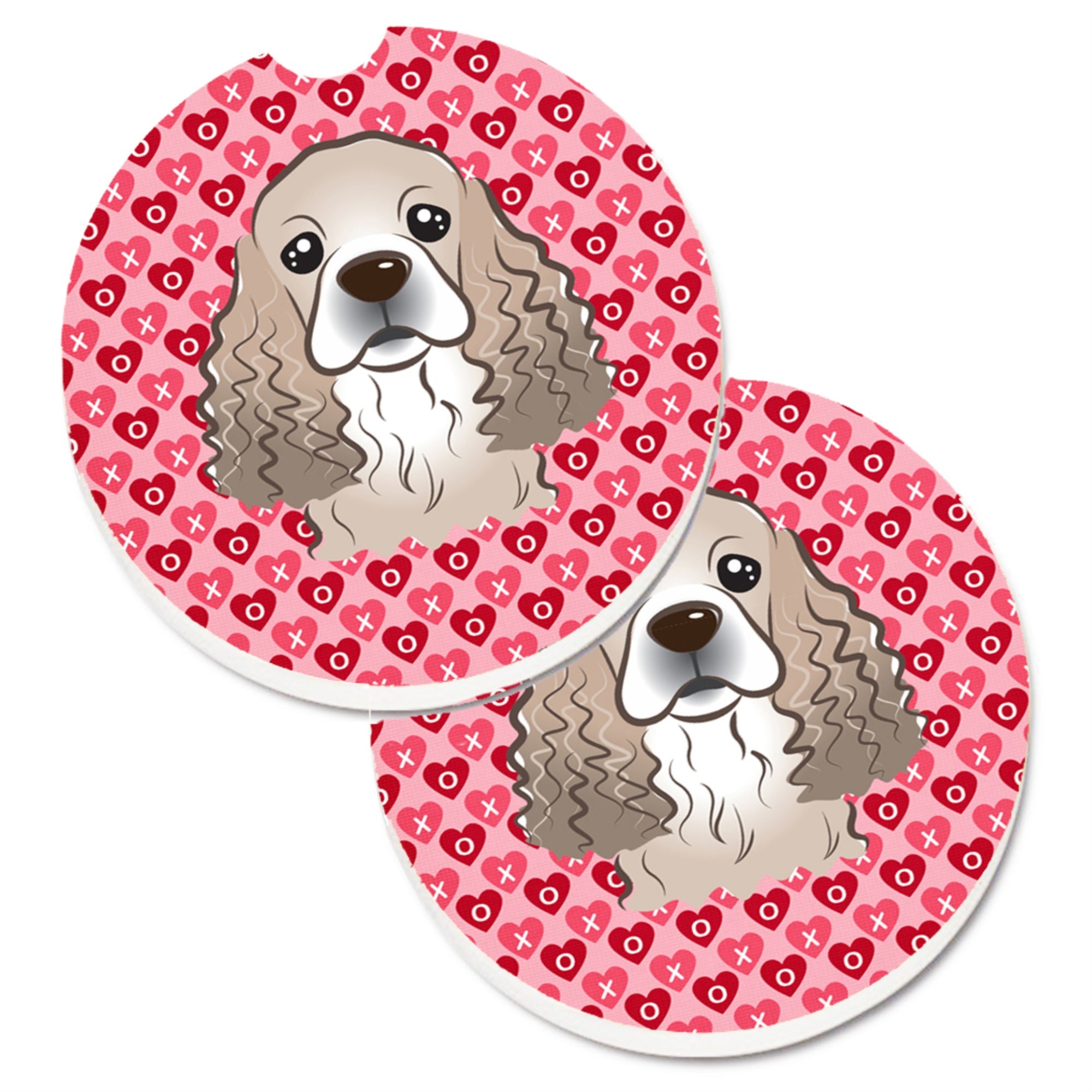 Caroline'S Treasures Cocker Spaniel Hearts Set Of 2 Cup Holder Car Coasters, 2.56, Multicolor
