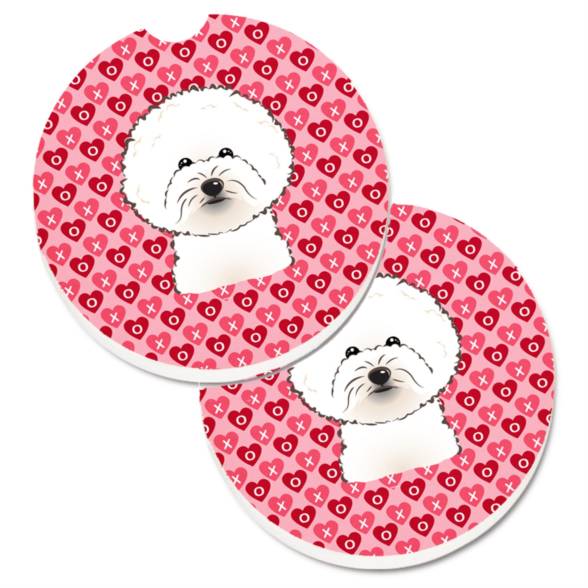 Caroline'S Treasures Bichon Frise Hearts Set Of 2 Cup Holder Car Coasters, 2.56, Multicolor