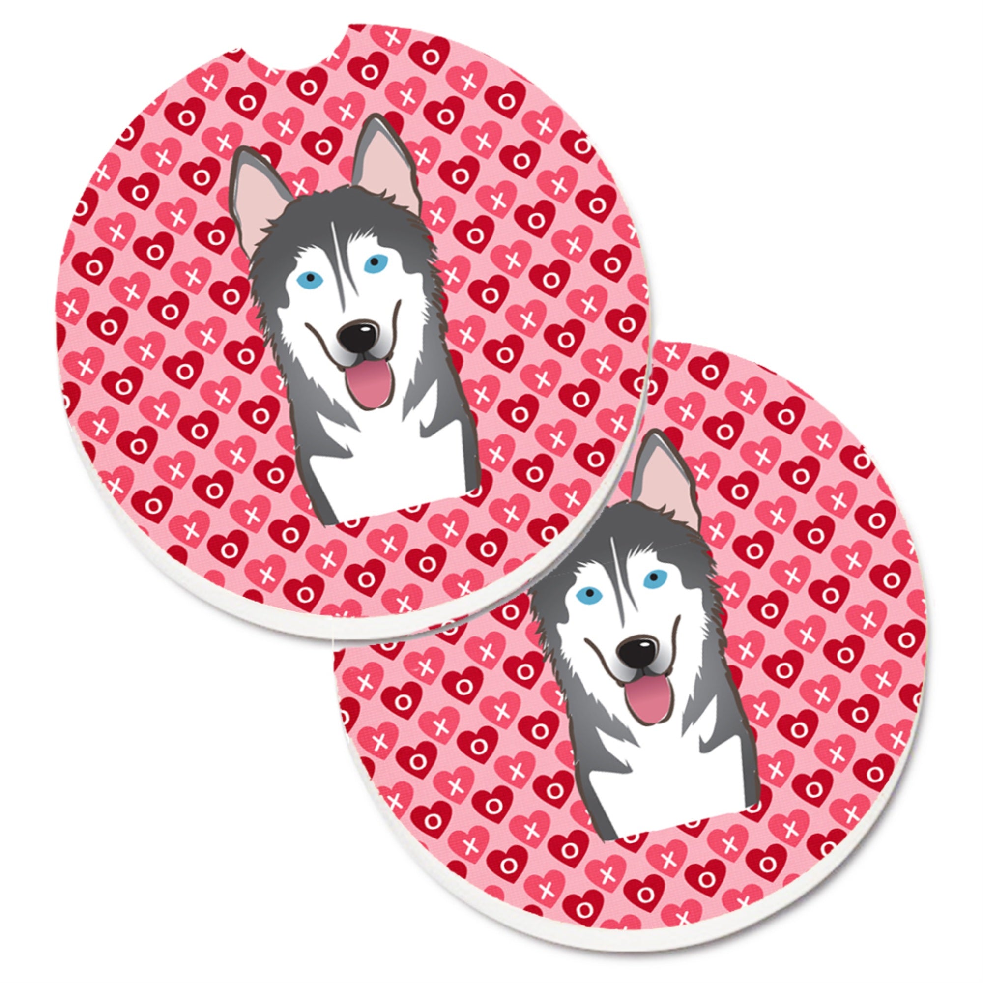 Caroline'S Treasures Alaskan Malamute Hearts Set Of 2 Cup Holder Car Coasters, 2.56, Multicolor