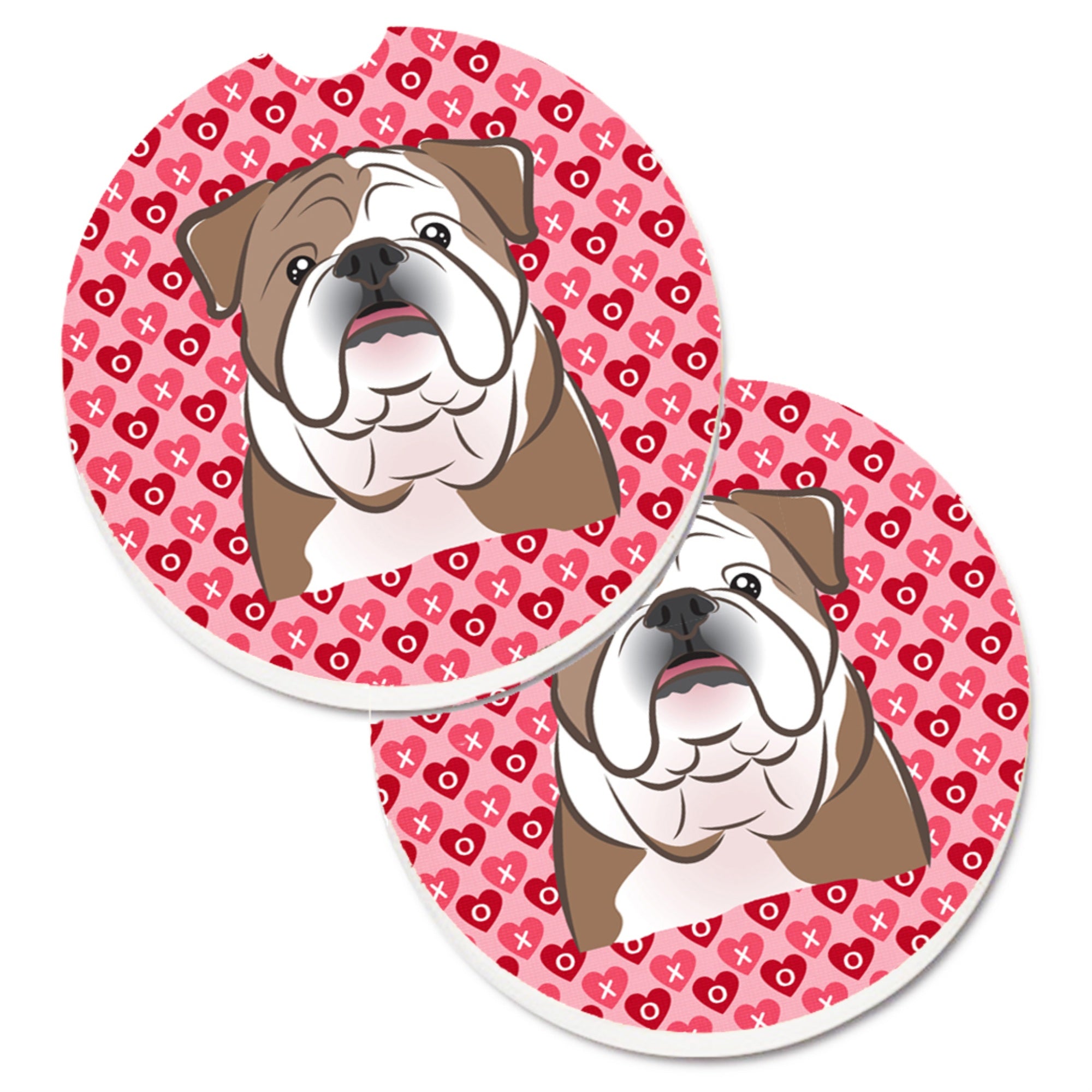 Caroline'S Treasures English Bulldog Hearts Set Of 2 Cup Holder Car Coasters, 2.56, Multicolor