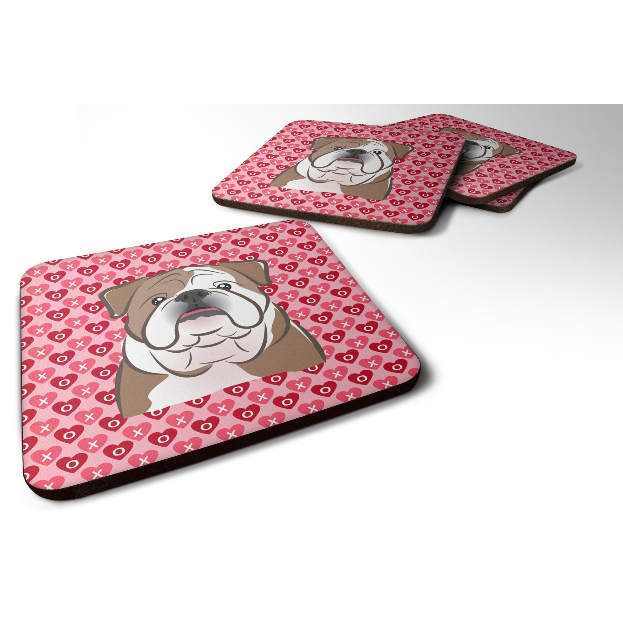 Caroline'S Treasures English Bulldog Hearts Foam Coaster Set Of 4, 3.5, Multicolor