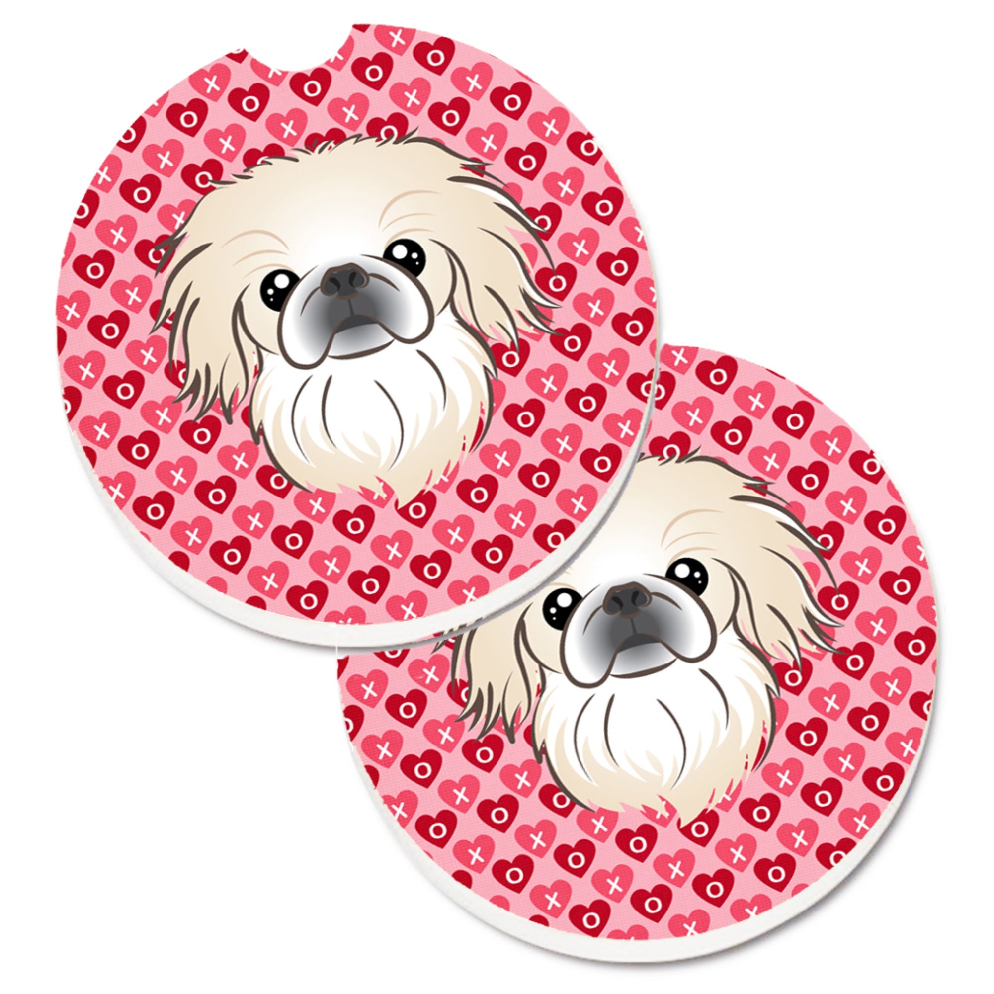 Caroline'S Treasures Pekingese Hearts Set Of 2 Cup Holder Car Coasters, 2.56, Multicolor