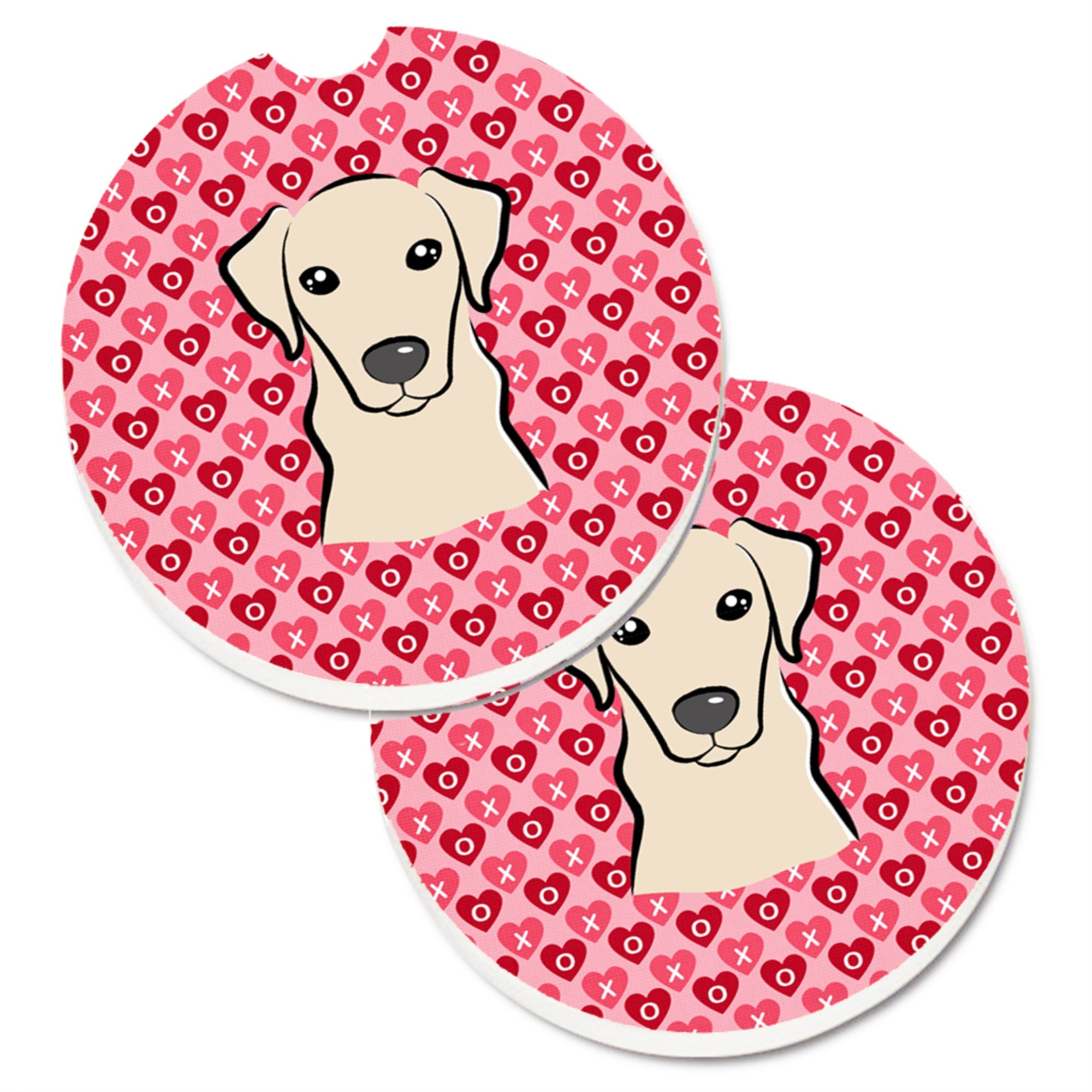 Caroline'S Treasures Yellow Labrador Hearts Set Of 2 Cup Holder Car Coasters, 2.56, Multicolor