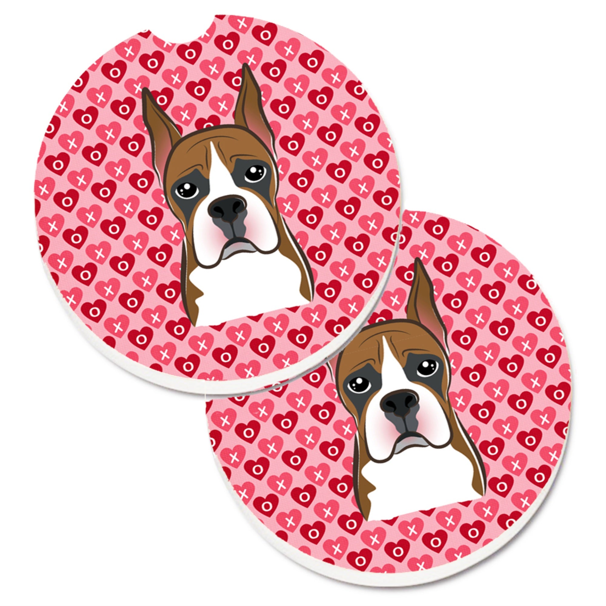 Caroline'S Treasures Boxer Hearts Set Of 2 Cup Holder Car Coasters, 2.56, Multicolor