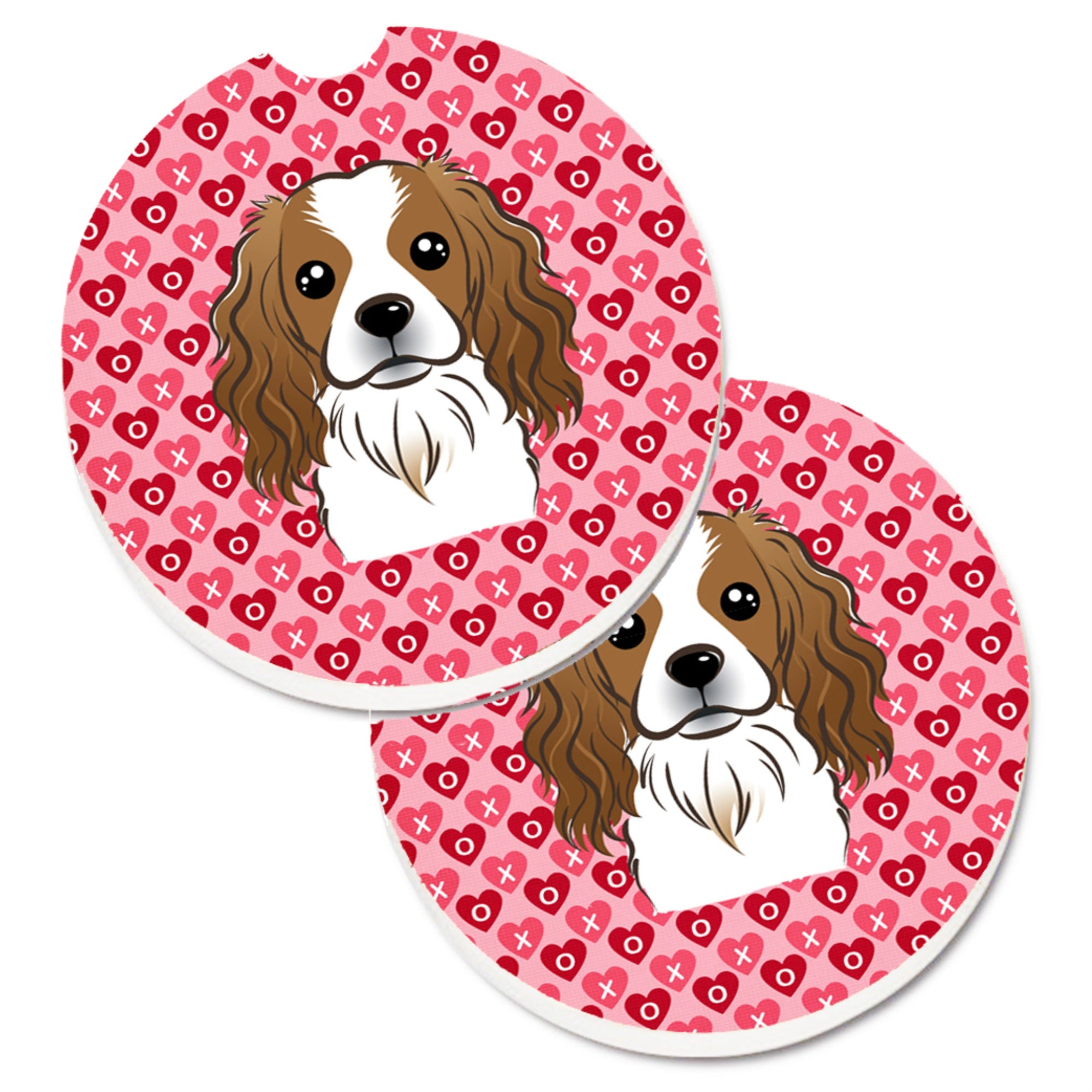 Caroline'S Treasures Cavalier Spaniel Hearts Set Of 2 Cup Holder Car Coasters, 2.56, Multicolor