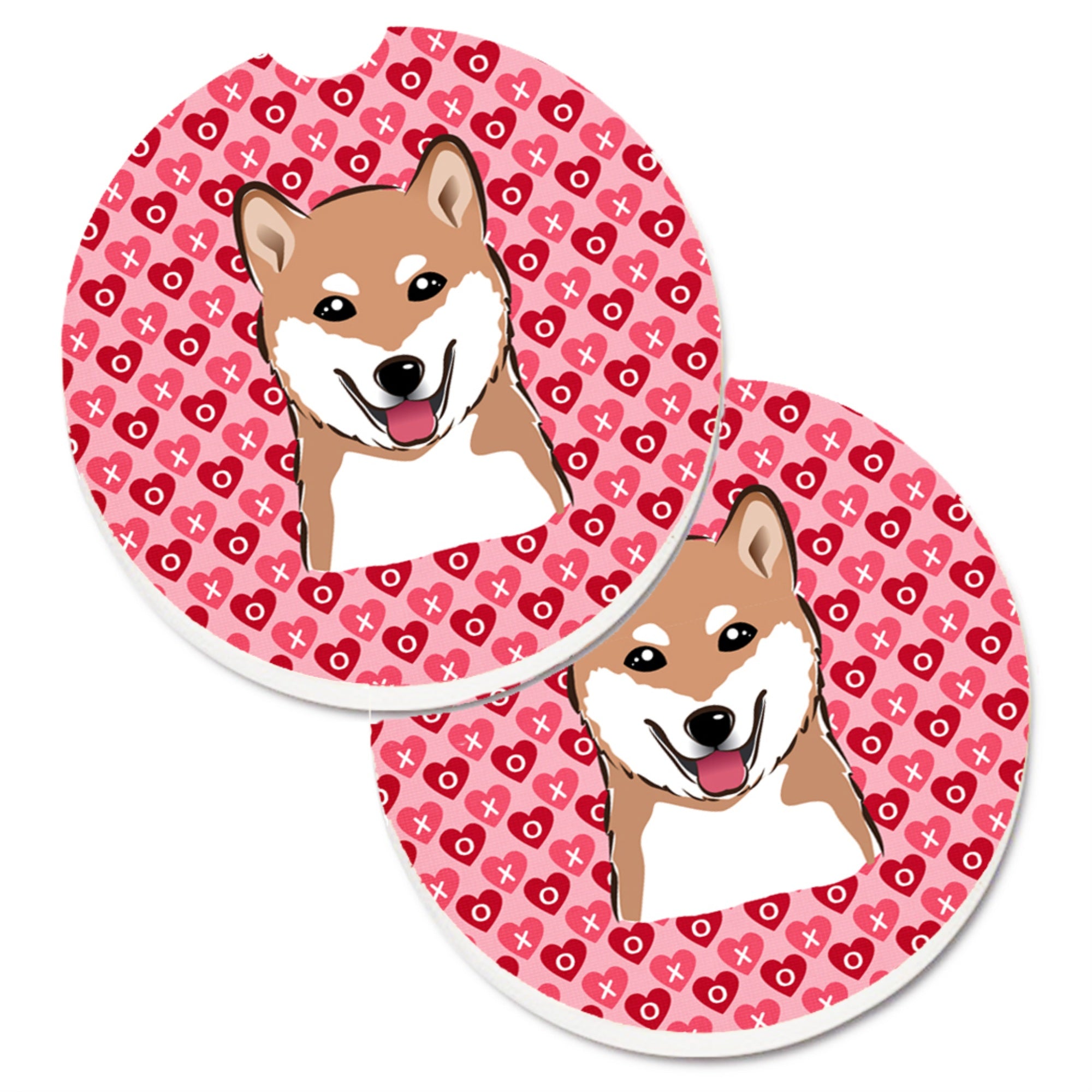 Caroline'S Treasures Shiba Inu Hearts Set Of 2 Cup Holder Car Coasters, 2.56, Multicolor