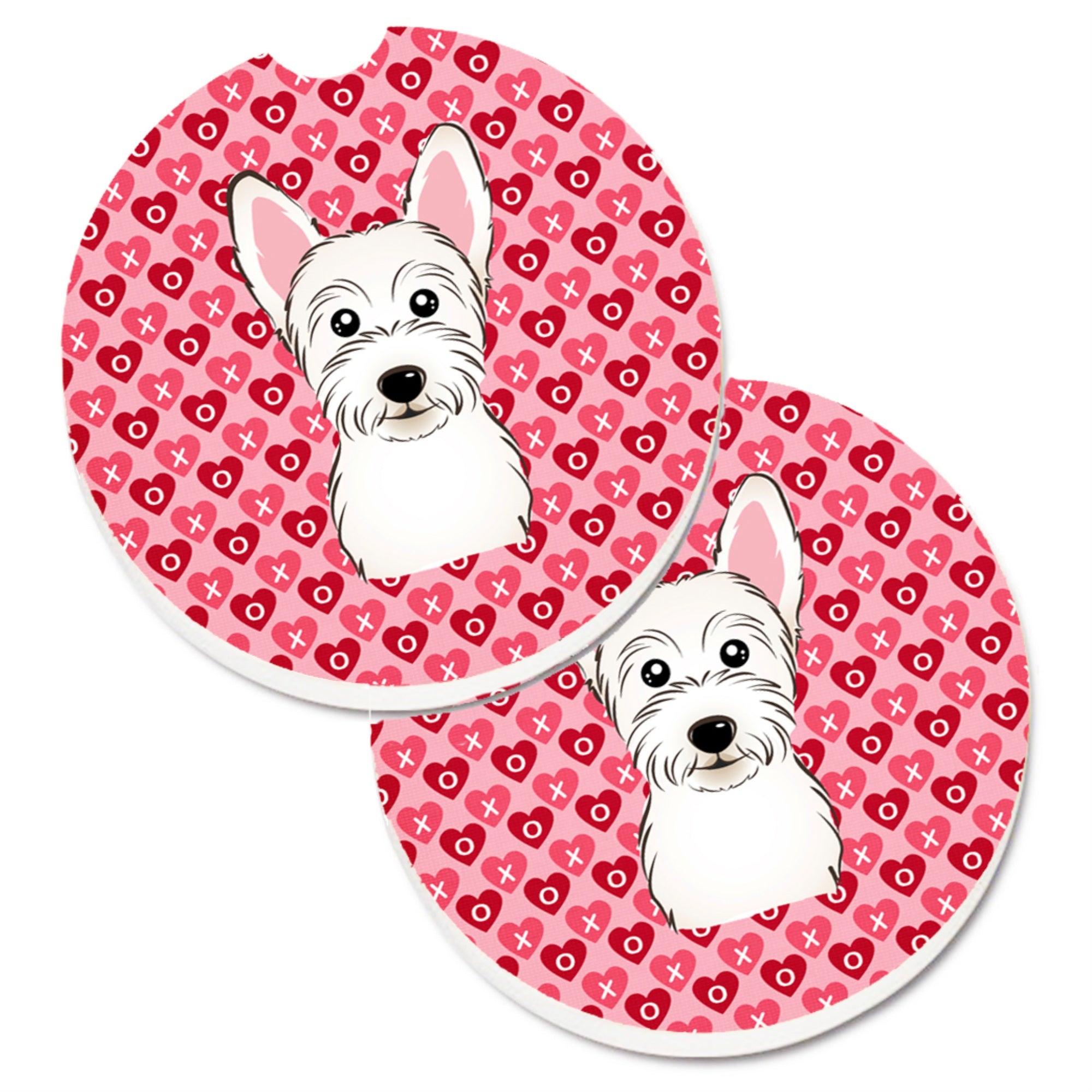 Caroline'S Treasures Westie Hearts Set Of 2 Cup Holder Car Coasters, 2.56, Multicolor