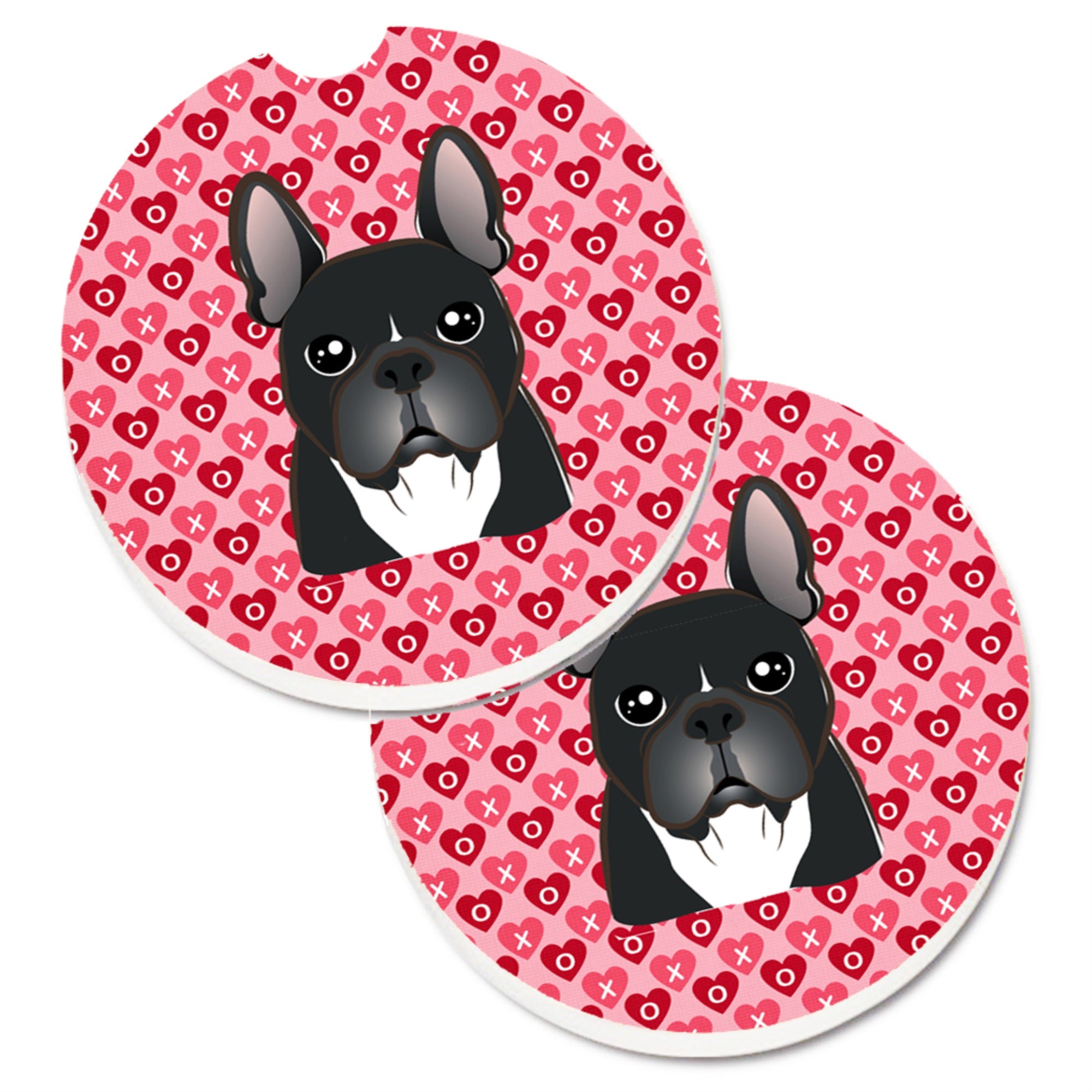 Caroline'S Treasures Bb5297Carc French Bulldog Hearts Cup Holder Car Coasters (Set Of 2), 2.56, Multicolor