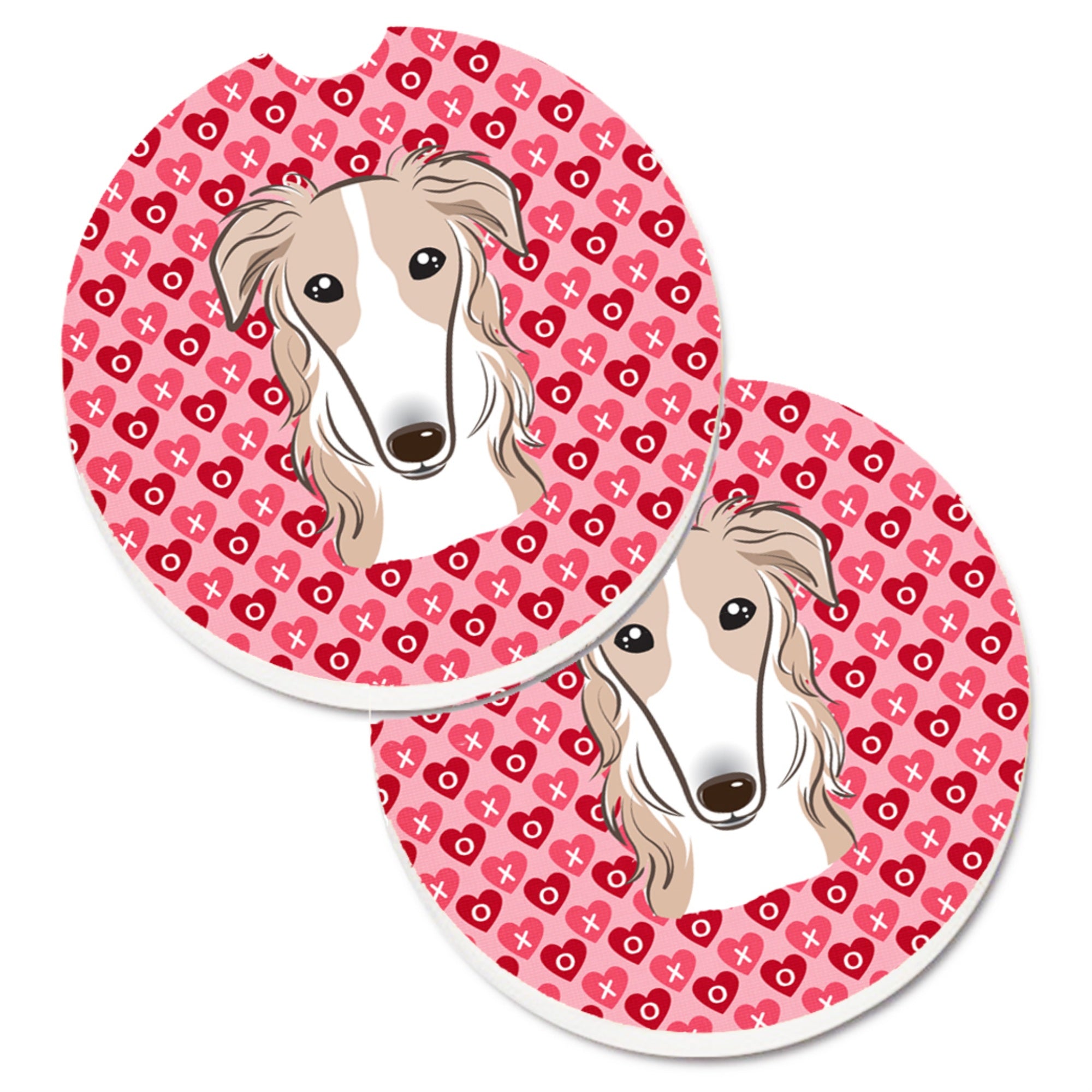 Caroline'S Treasures Borzoi Hearts Set Of 2 Cup Holder Car Coasters, 2.56, Multicolor