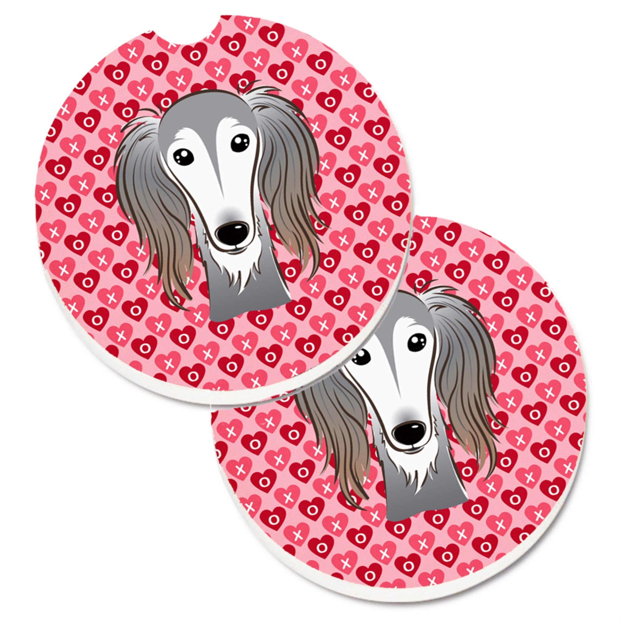Caroline'S Treasures Saluki Hearts Set Of 2 Cup Holder Car Coasters, 2.56, Multicolor