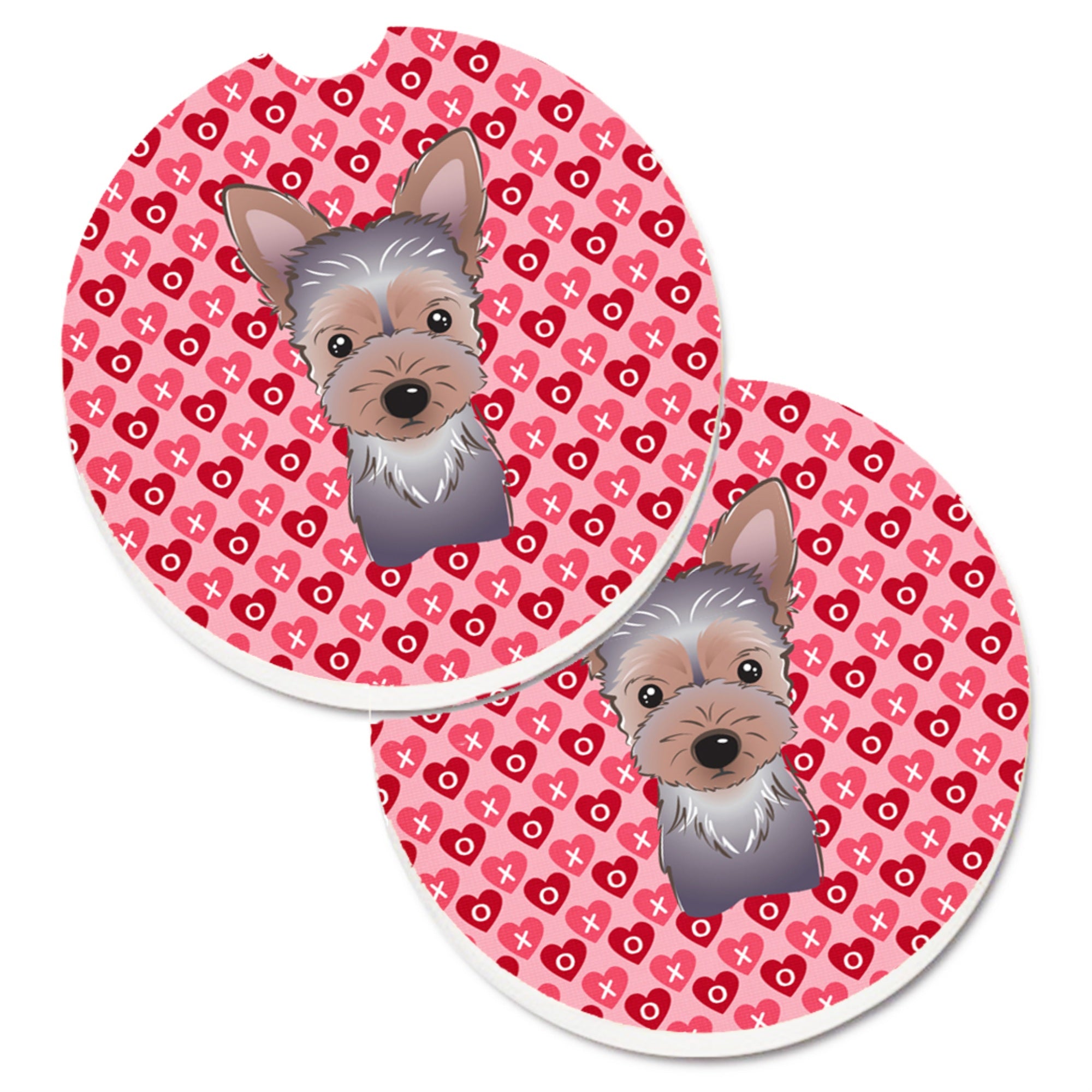 Caroline'S Treasures Yorkie Puppy Hearts Set Of 2 Cup Holder Car Coasters, 2.56, Multicolor