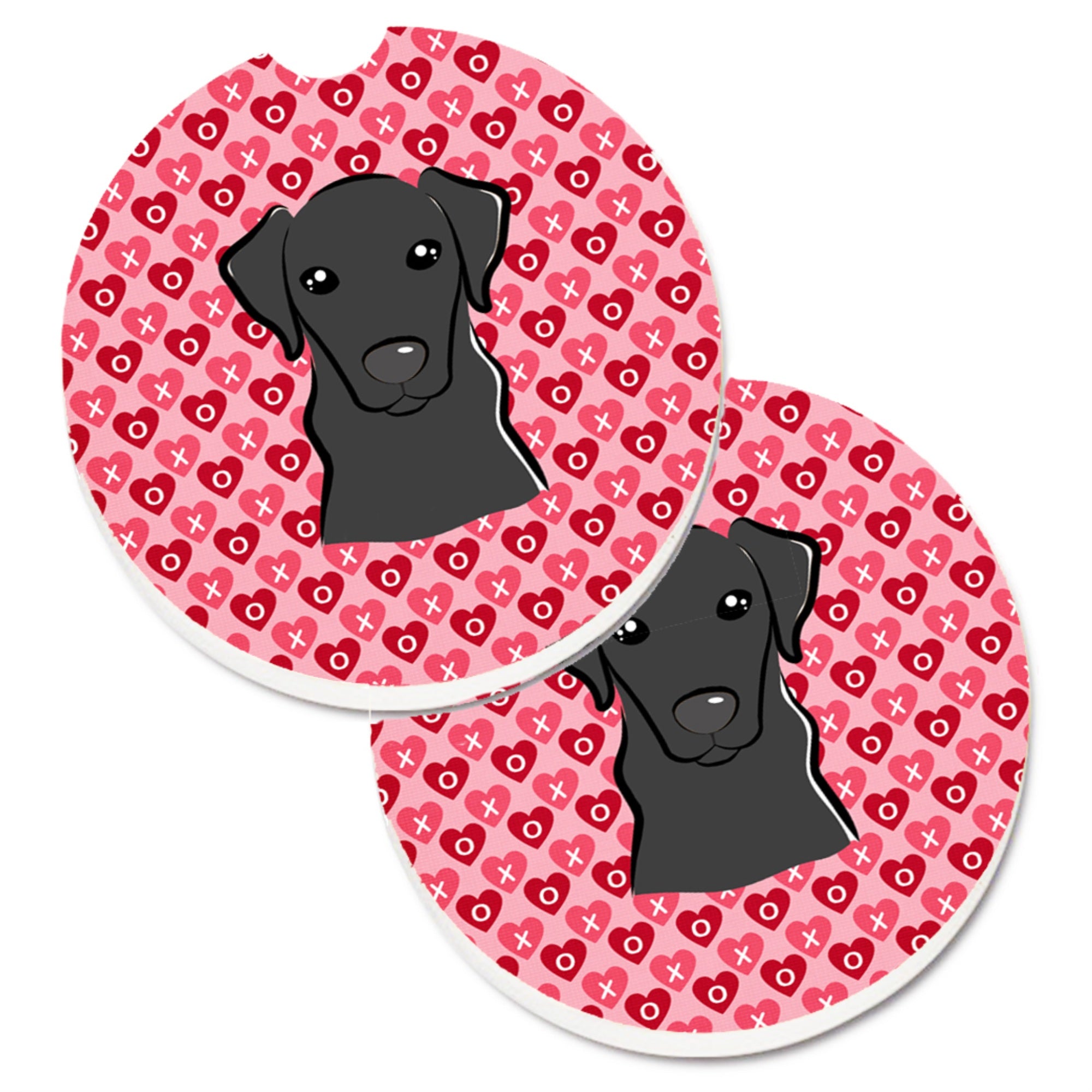 Caroline'S Treasures Black Labrador Hearts Set Of 2 Cup Holder Car Coasters, 2.56, Multicolor