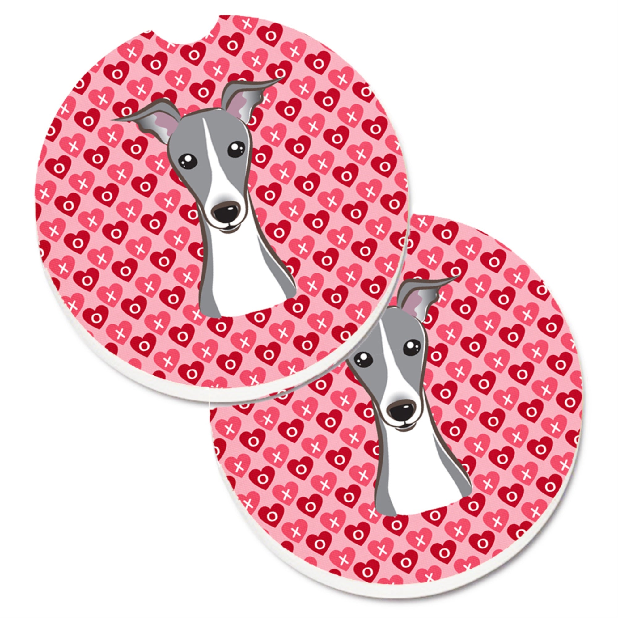 Caroline'S Treasures Italian Greyhound Hearts Set Of 2 Cup Holder Car Coasters, 2.56, Multicolor