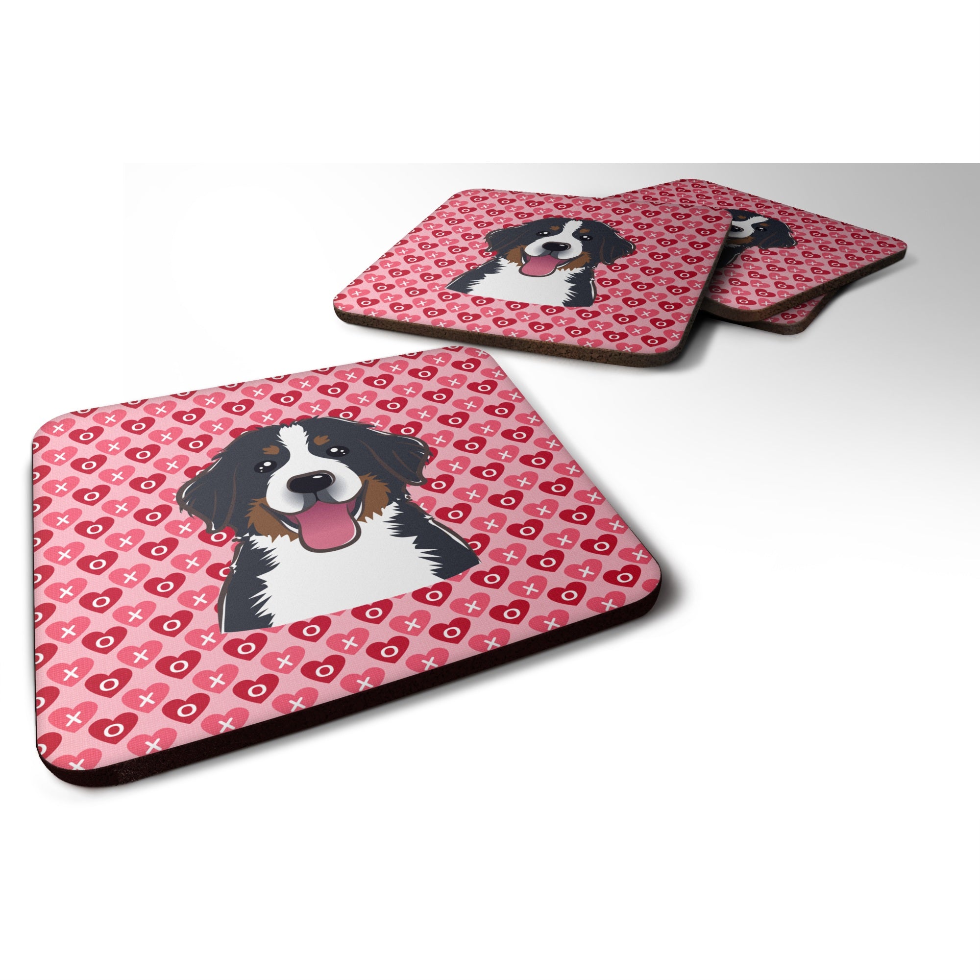 Caroline'S Treasures Bernese Mountain Dog Hearts Foam Coaster Set Of 4, 3.5, Multicolor