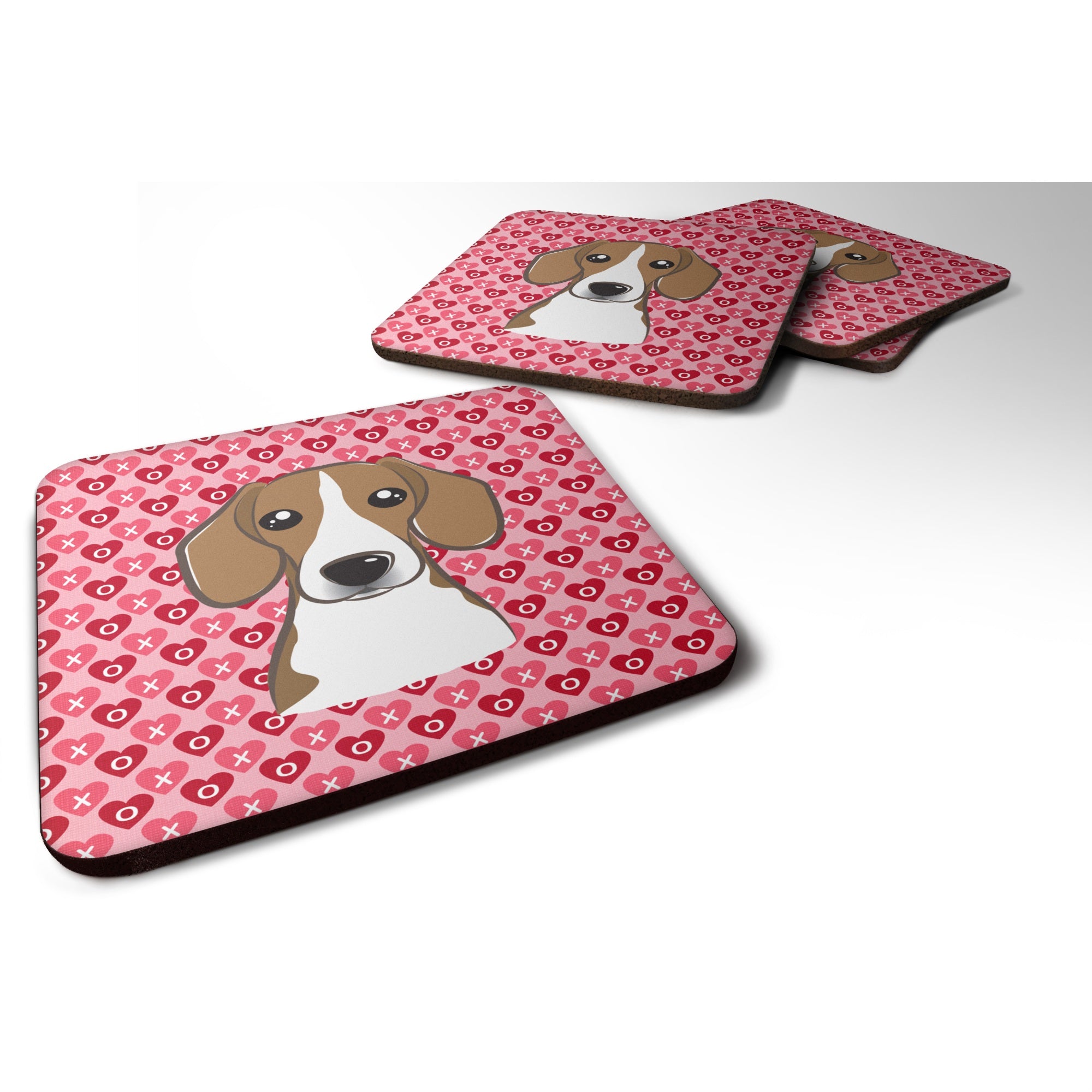 Caroline'S Treasures Beagle Hearts Foam Coaster Set Of 4, 3.5, Multicolor