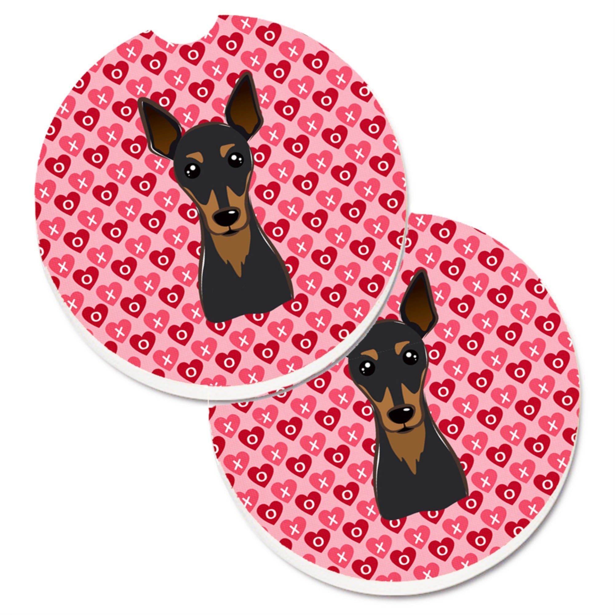 Caroline'S Treasures Min Pin Hearts Set Of 2 Cup Holder Car Coasters, 2.56, Multicolor