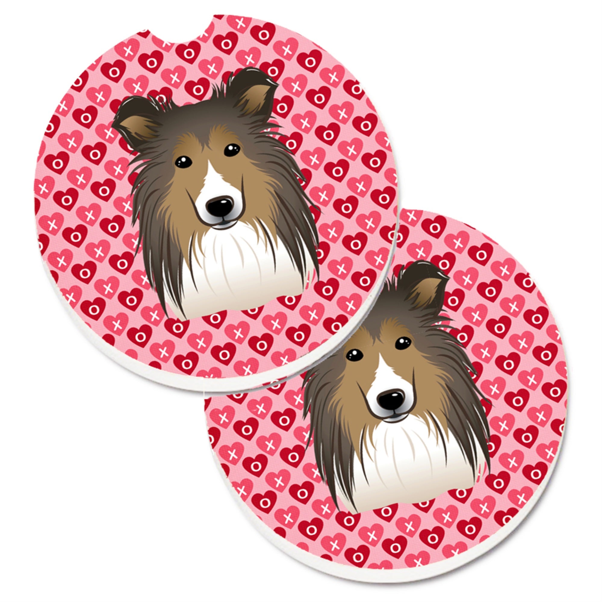 Caroline'S Treasures Sheltie Hearts Set Of 2 Cup Holder Car Coasters, 2.56, Multicolor