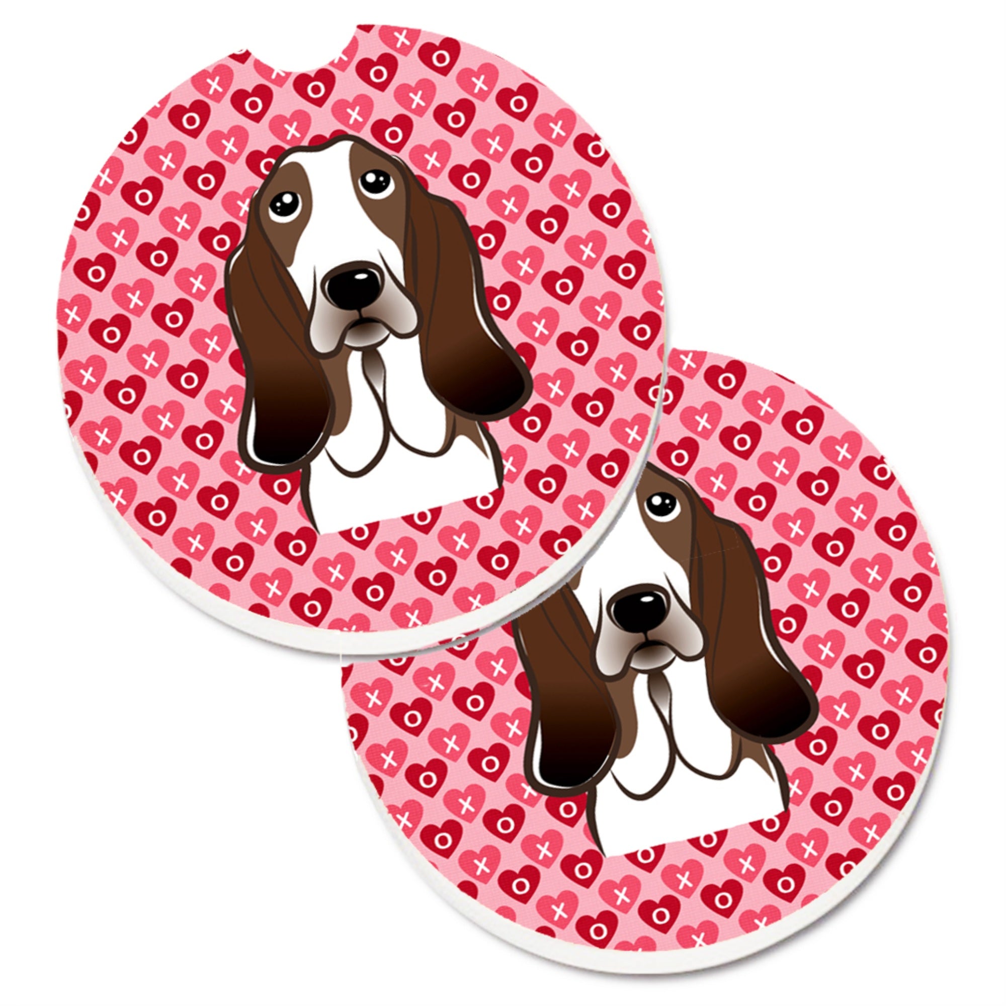 Caroline'S Treasures Basset Hound Hearts Set Of 2 Cup Holder Car Coasters, 2.56, Multicolor