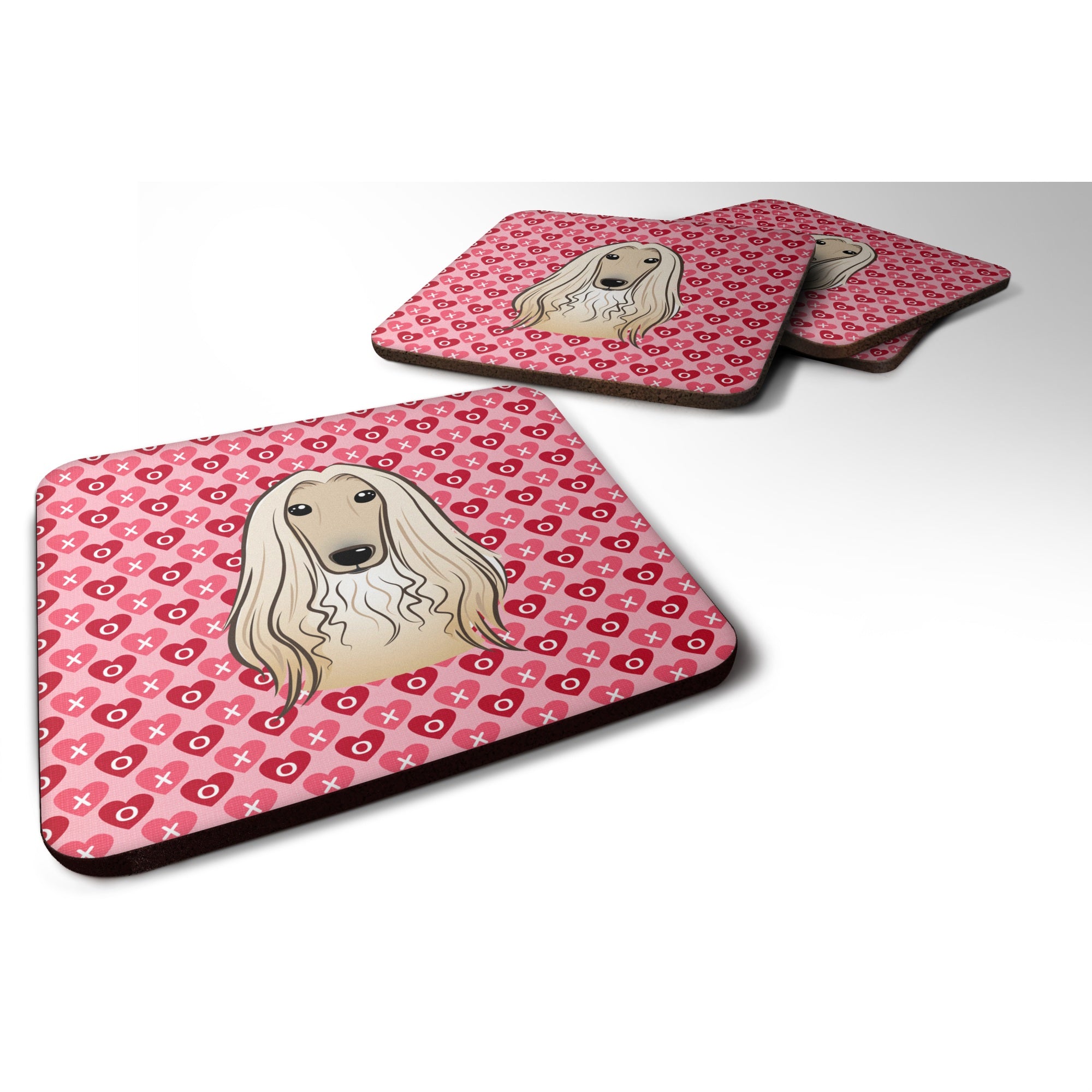 Caroline'S Treasures Afghan Hound Hearts Foam Coaster Set Of 4, 3.5, Multicolor