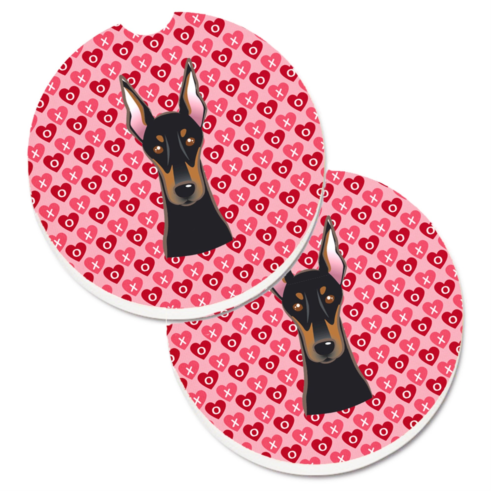 Caroline'S Treasures Doberman Pinscher Hearts Set Of 2 Cup Holder Car Coasters, 2.56, Multicolor