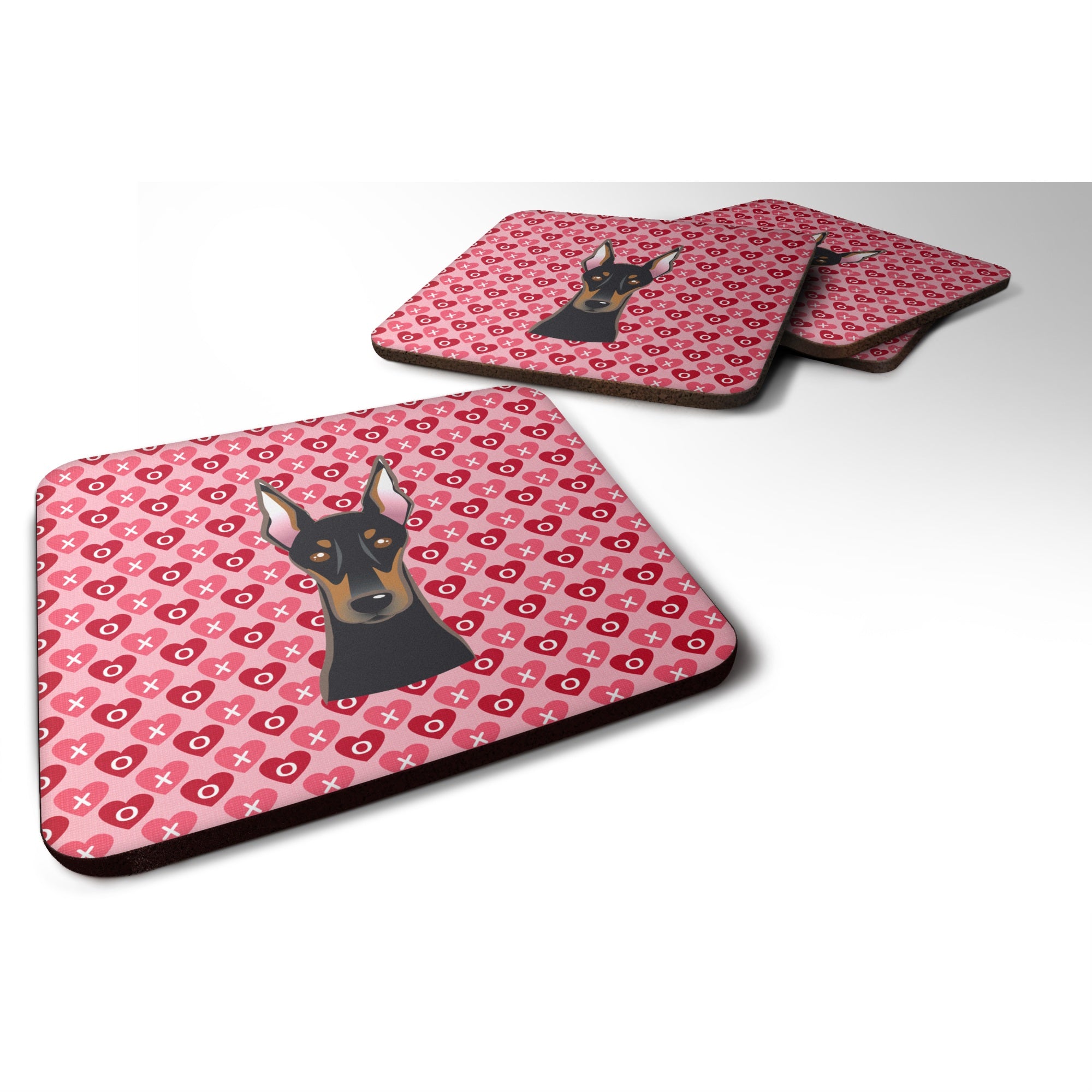Caroline'S Treasures Doberman Pinscher Hearts Foam Coaster Set Of 4, 3.5, Multicolor