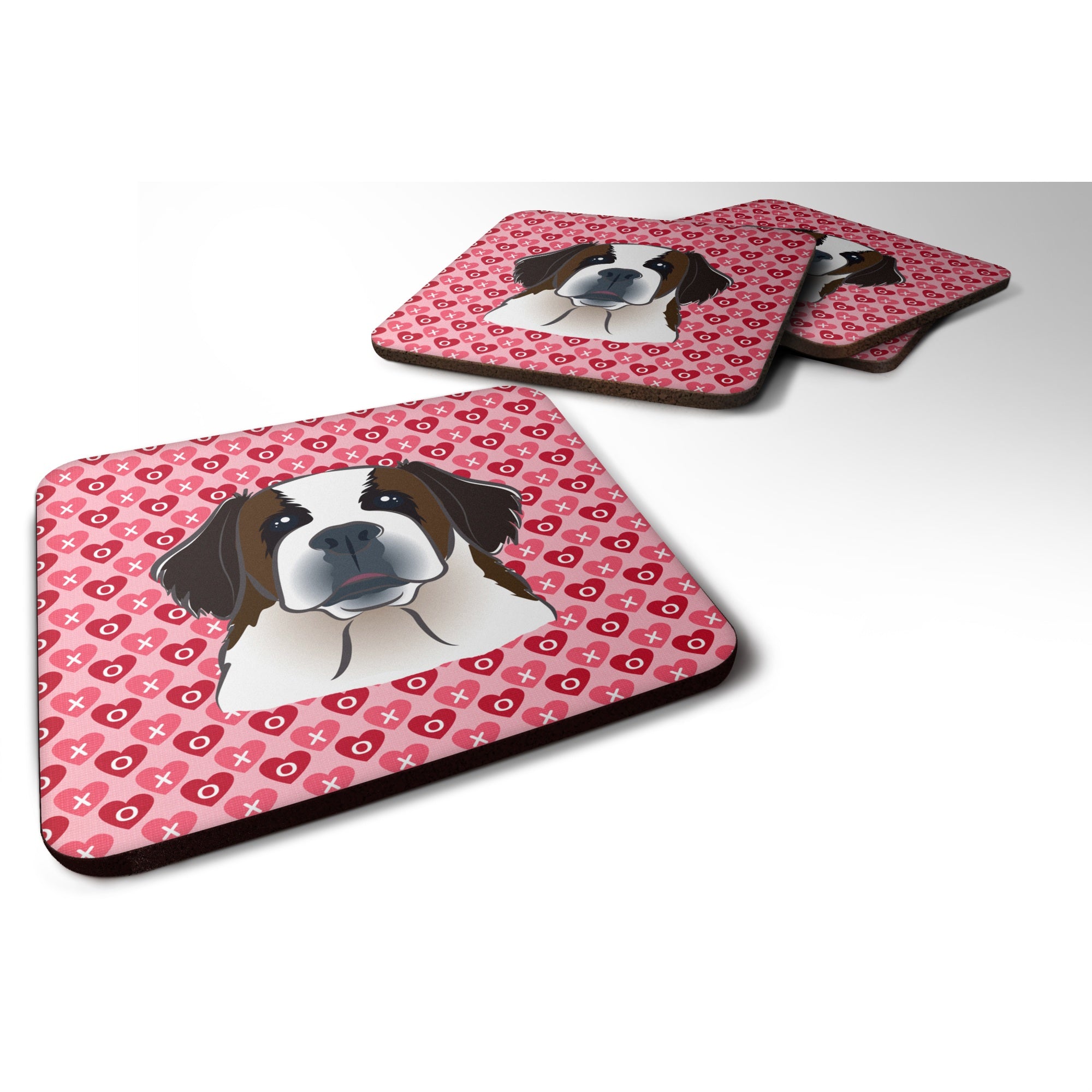 Caroline'S Treasures Saint Bernard Hearts Foam Coaster Set Of 4, 3.5, Multicolor