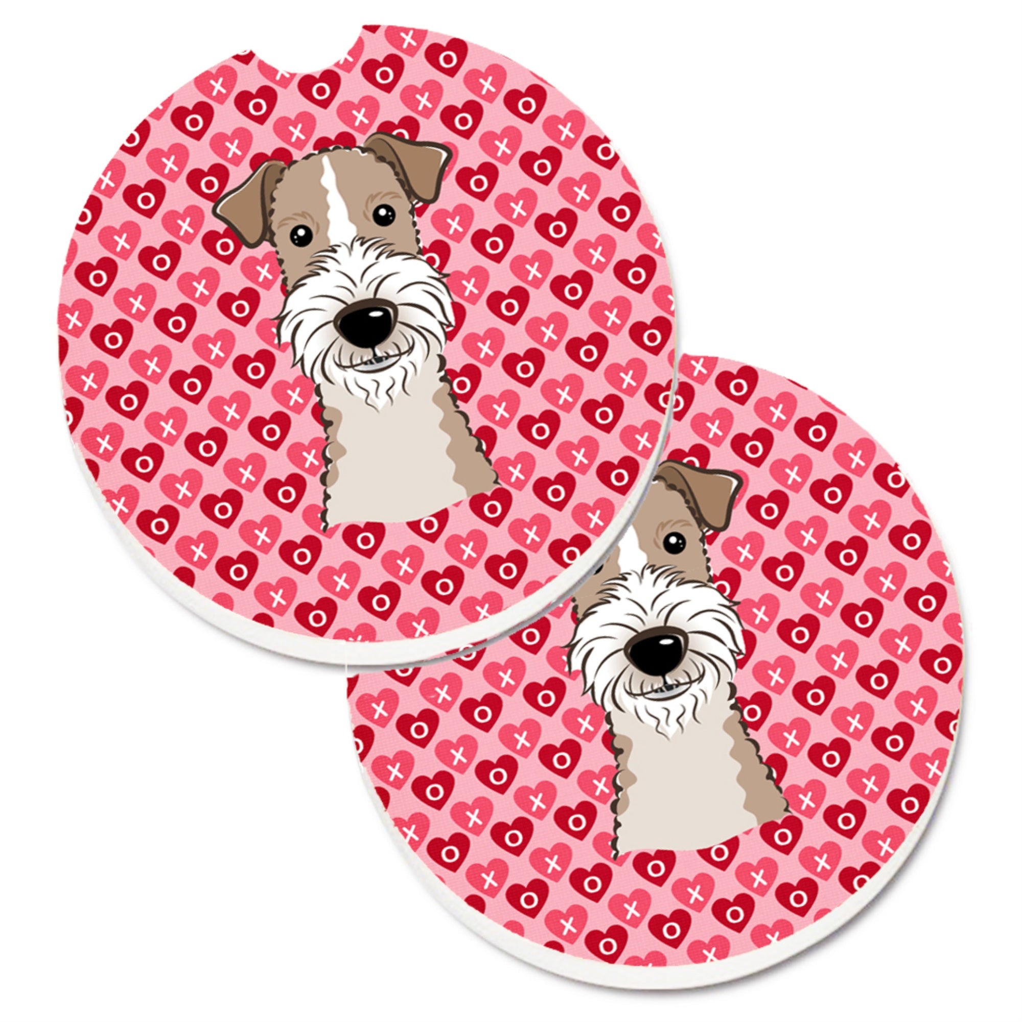 Caroline'S Treasures Wire Haired Fox Terrier Hearts Set Of 2 Cup Holder Car Coasters, 2.56, Multicolor