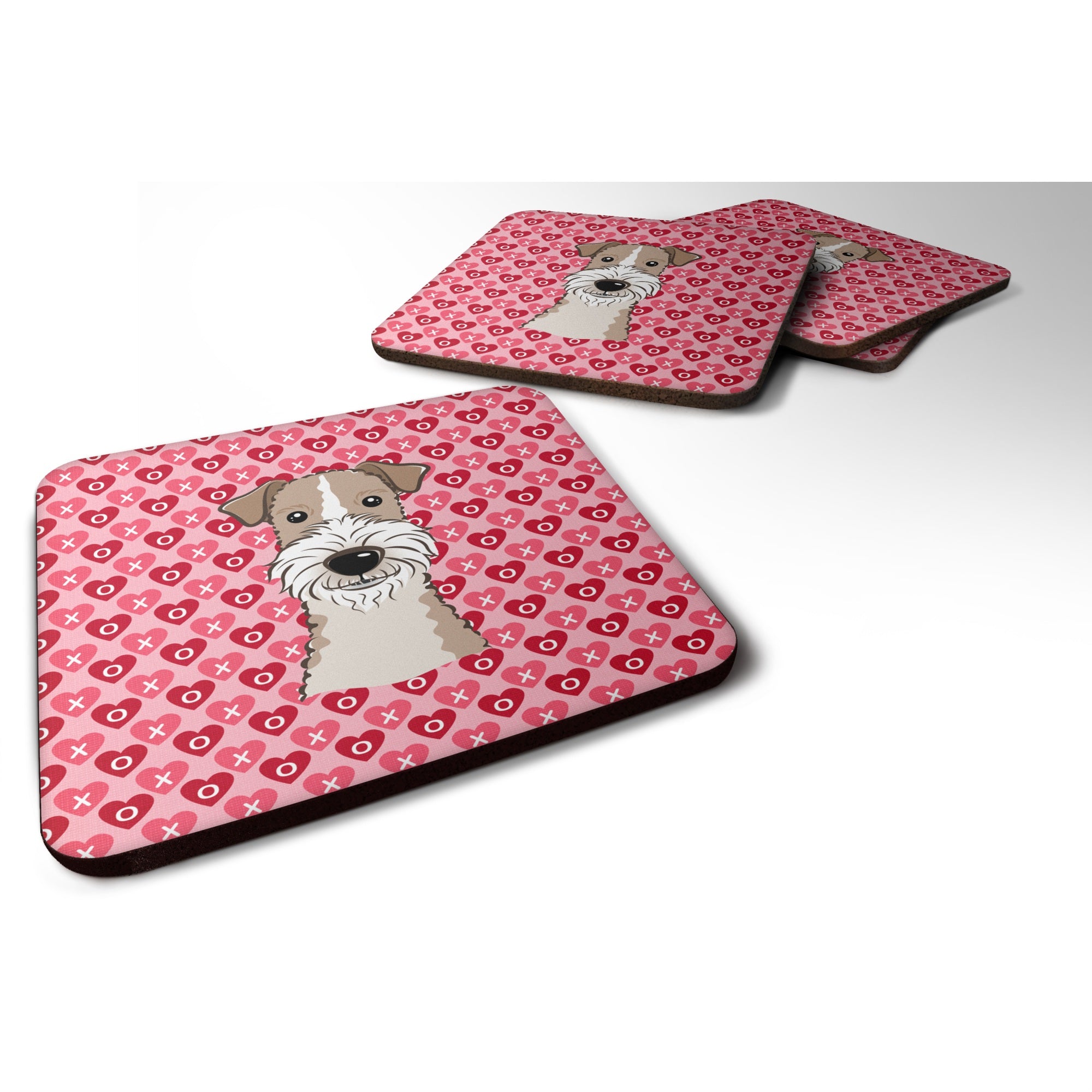 Caroline'S Treasures Wire Haired Fox Terrier Hearts Foam Coaster Set Of 4, 3.5, Multicolor
