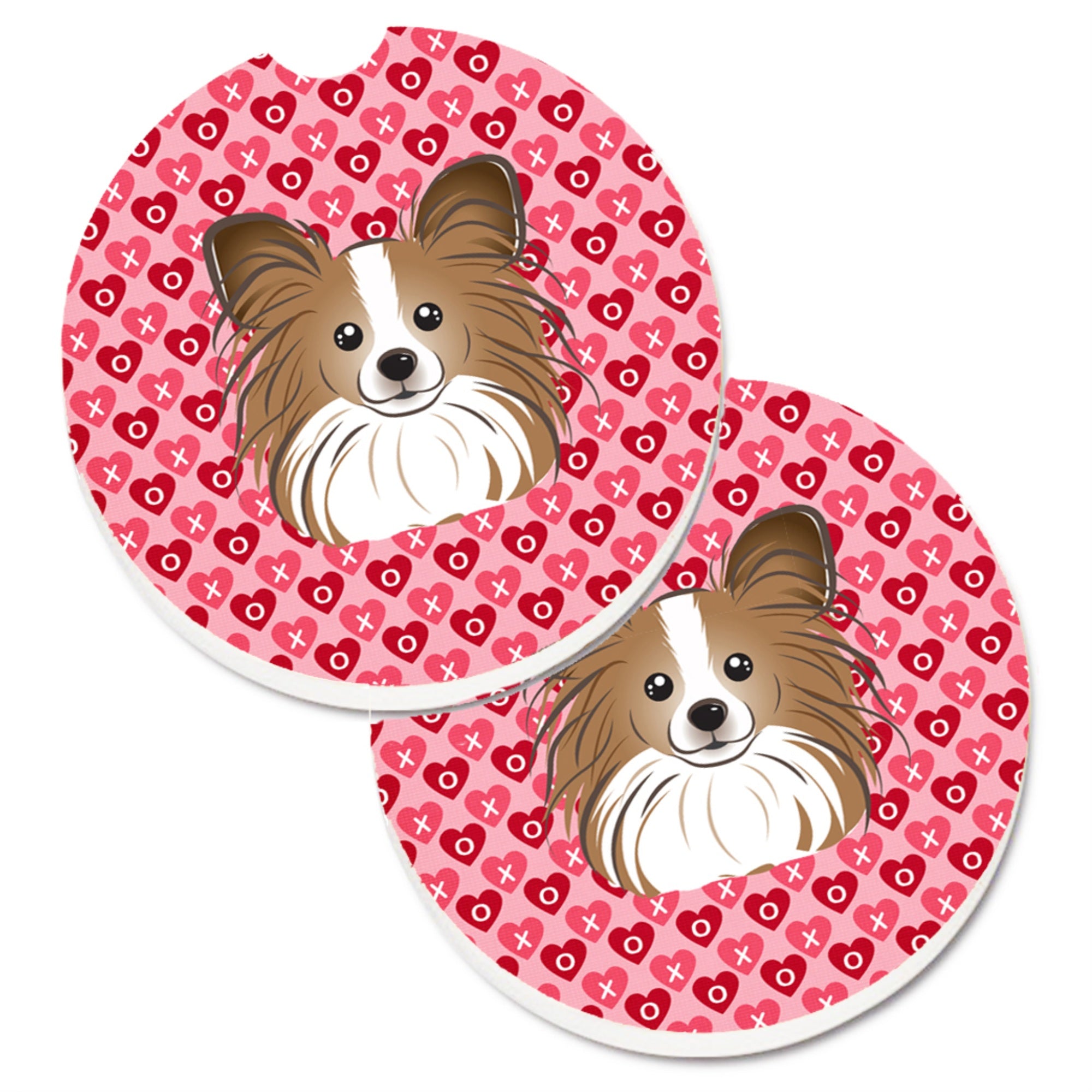 Caroline'S Treasures Papillon Hearts Set Of 2 Cup Holder Car Coasters, 2.56, Multicolor