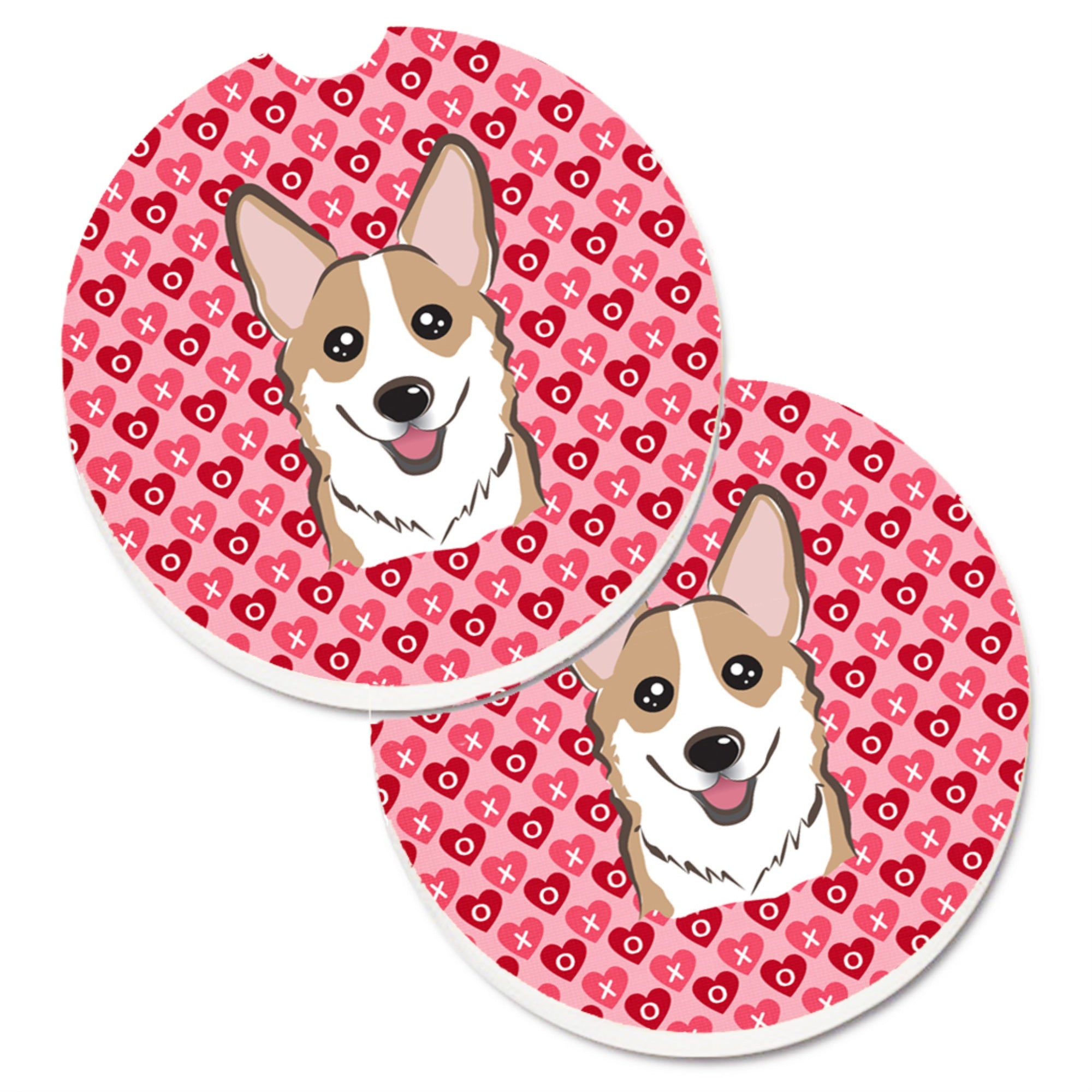 Caroline'S Treasures Sable Corgi Hearts Set Of 2 Cup Holder Car Coasters, 2.56, Multicolor