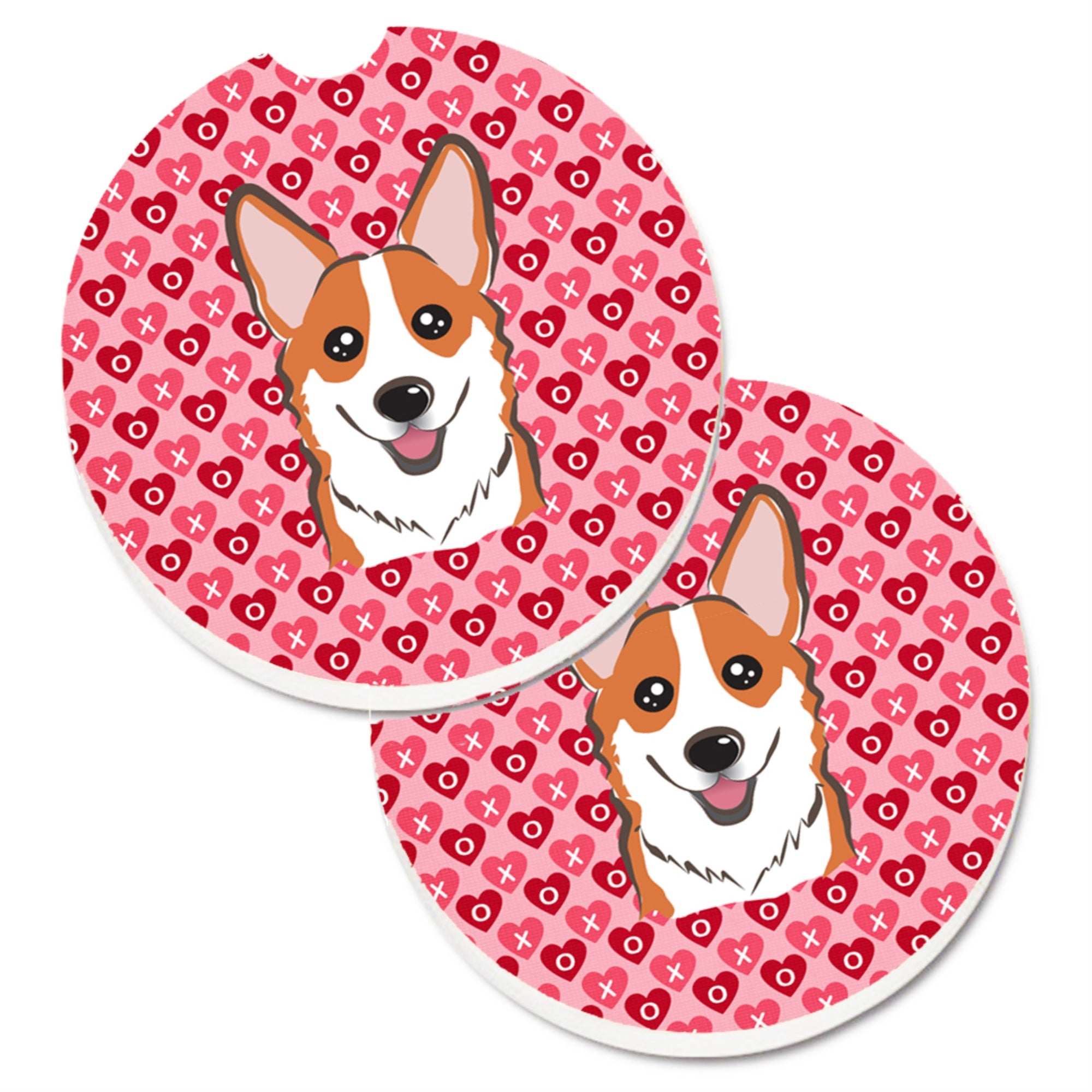 Caroline'S Treasures Red Corgi Hearts Set Of 2 Cup Holder Car Coasters, 2.56, Multicolor