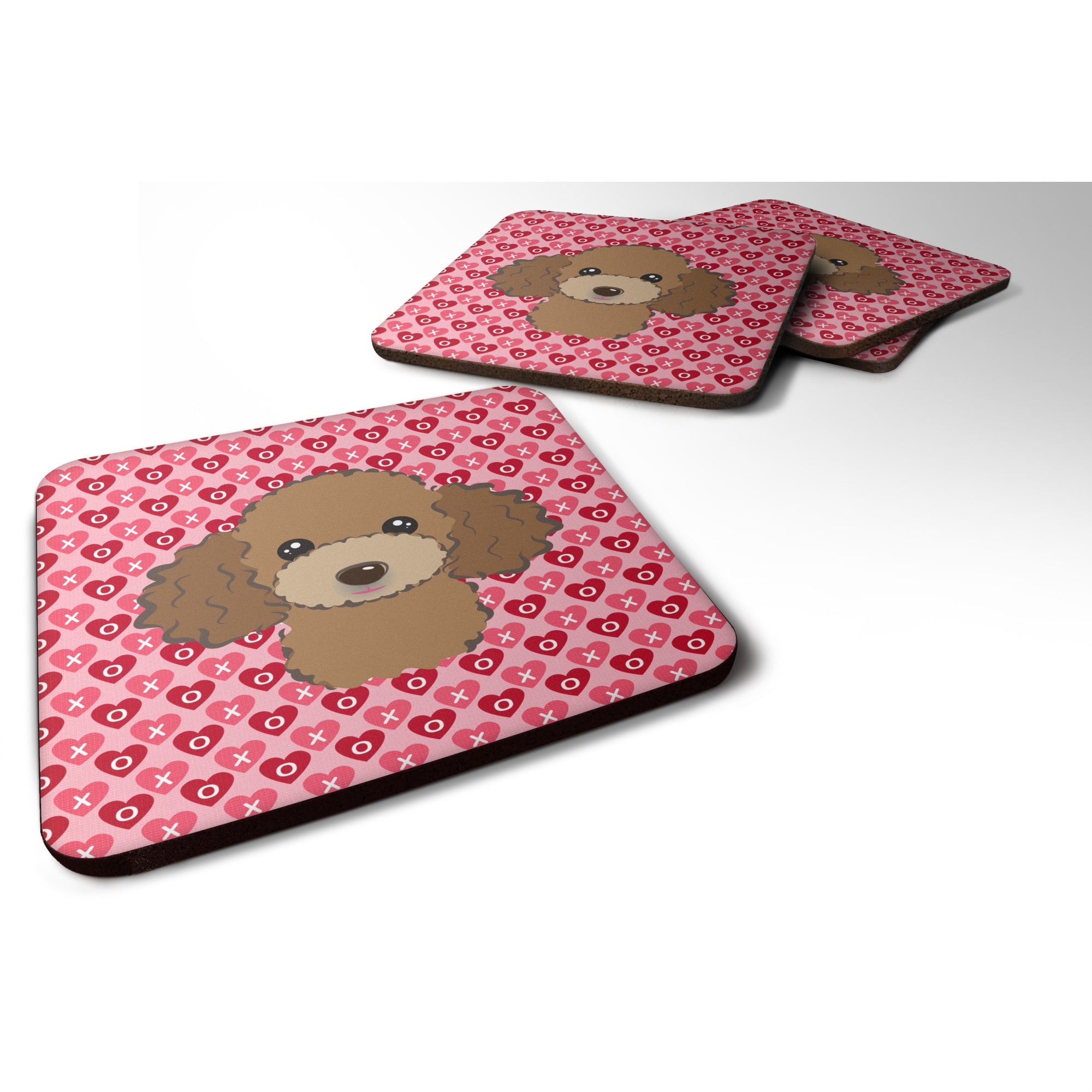 Caroline'S Treasures Chocolate Brown Poodle Hearts Foam Coaster Set Of 4, 3.5, Multicolor