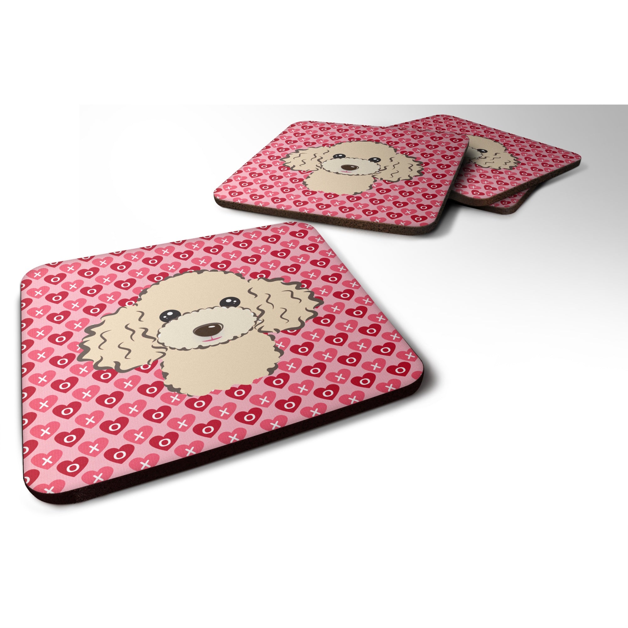 Caroline'S Treasures Buff Poodle Hearts Foam Coaster Set Of 4, 3.5, Multicolor