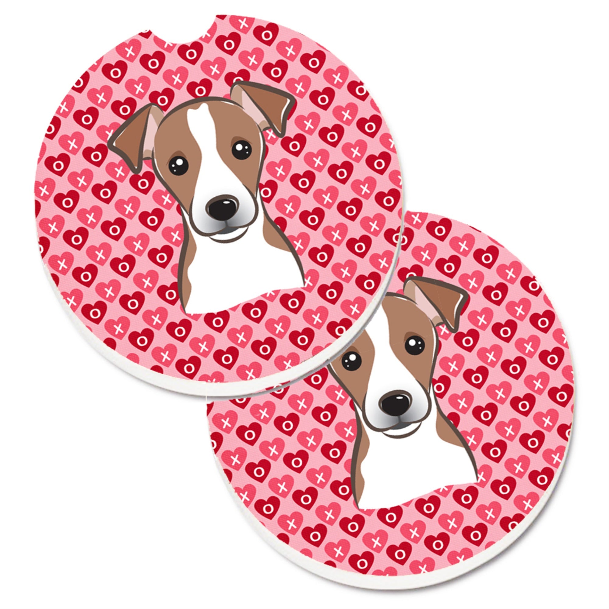 Caroline'S Treasures Bb5330Carc Jack Russell Terrier Hearts Cup Holder Car Coasters (Set Of 2), 2.56, Multicolor