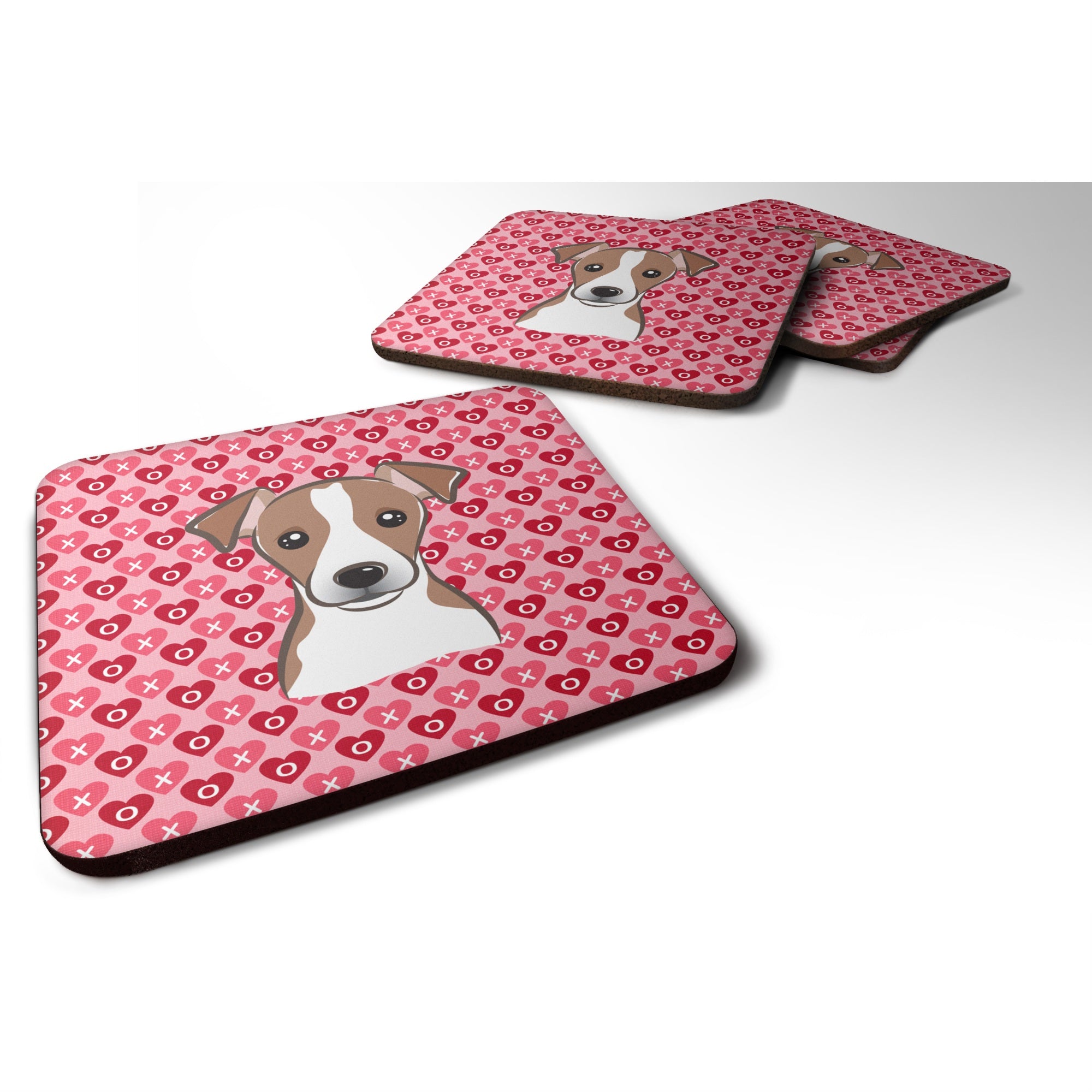 Caroline'S Treasures Bb5330Fc Jack Russell Terrier Hearts Foam Coaster (Set Of 4), 3.5, Multicolor
