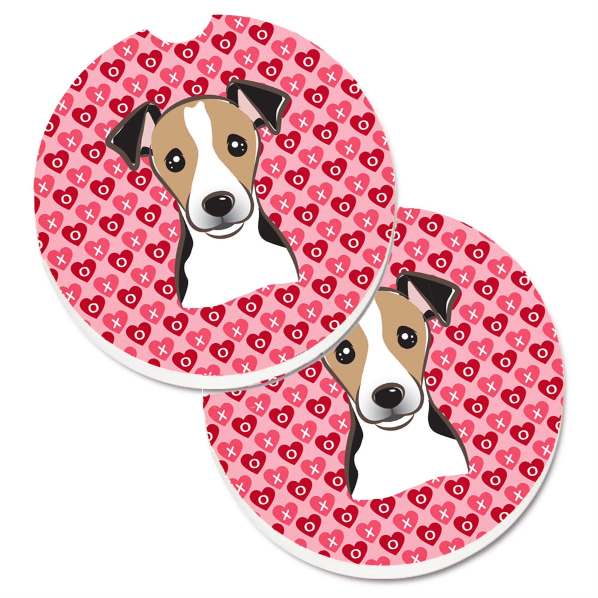 Caroline'S Treasures Bb5331Carc Jack Russell Terrier Hearts Cup Holder Car Coasters (Set Of 2), 2.56, Multicolor