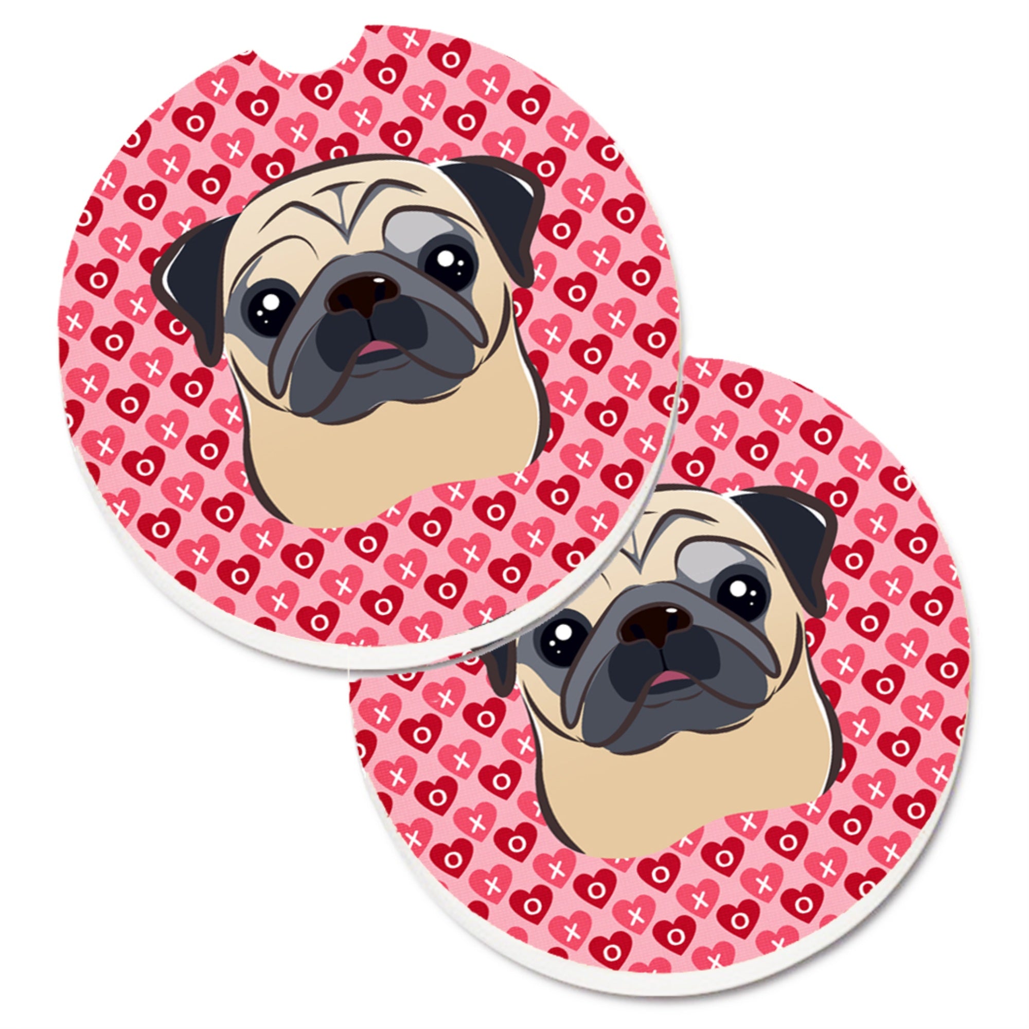 Caroline'S Treasures Fawn Pug Hearts Set Of 2 Cup Holder Car Coasters, 2.56, Multicolor