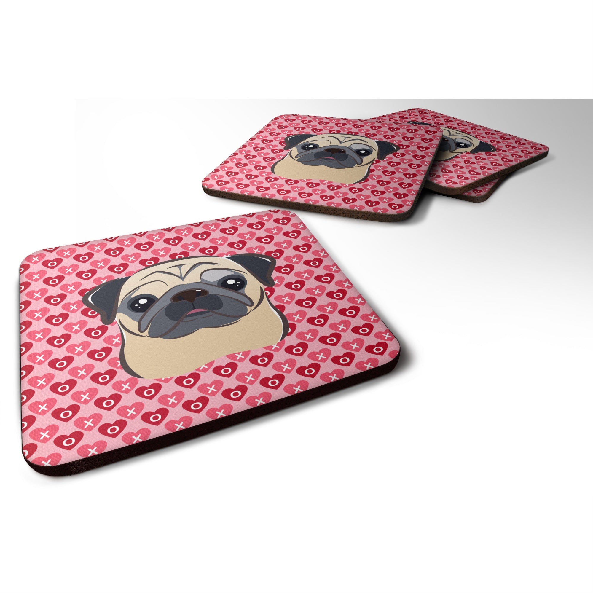 Caroline'S Treasures Fawn Pug Hearts Foam Coaster Set Of 4, 3.5, Multicolor
