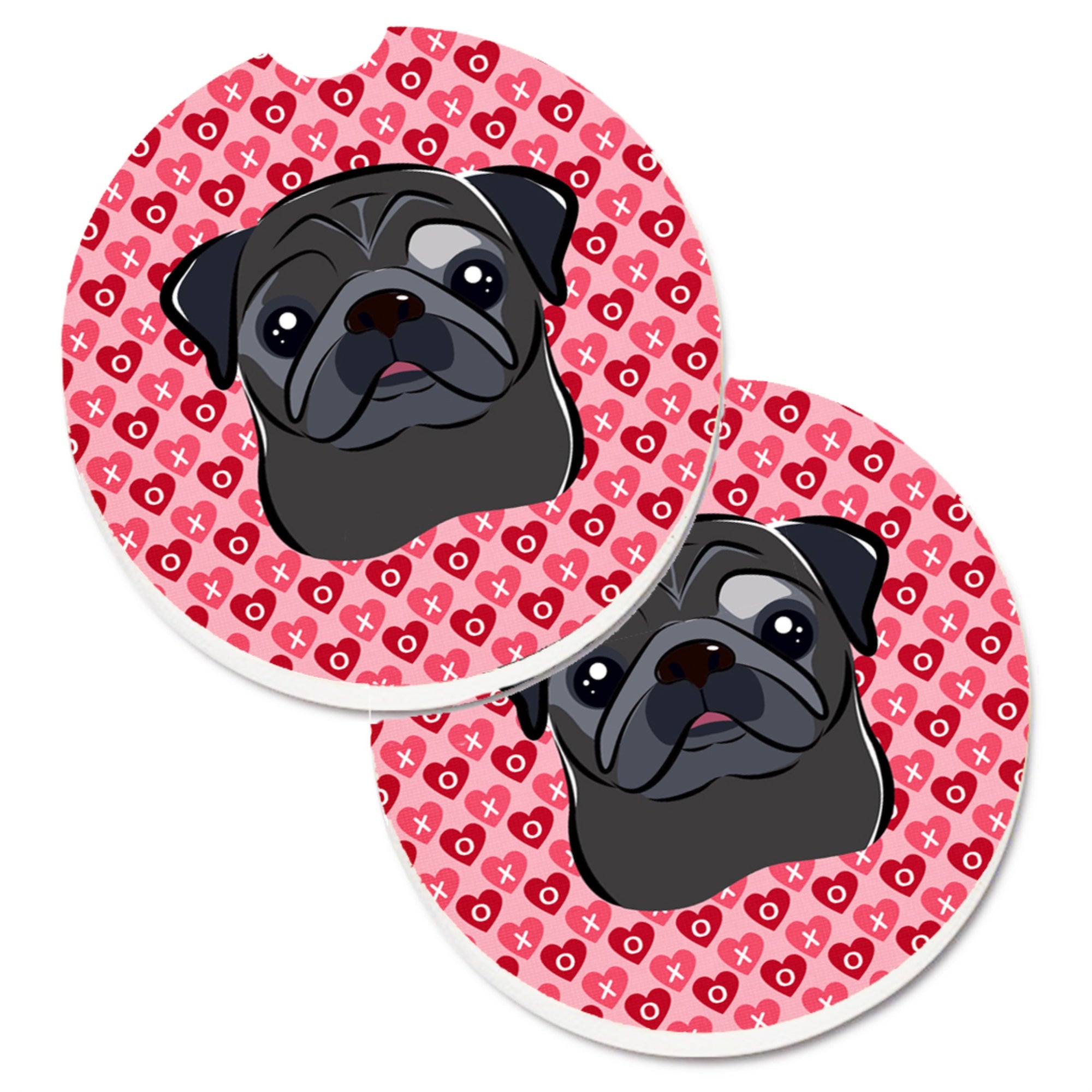 Caroline'S Treasures Black Pug Hearts Set Of 2 Cup Holder Car Coasters, 2.56, Multicolor