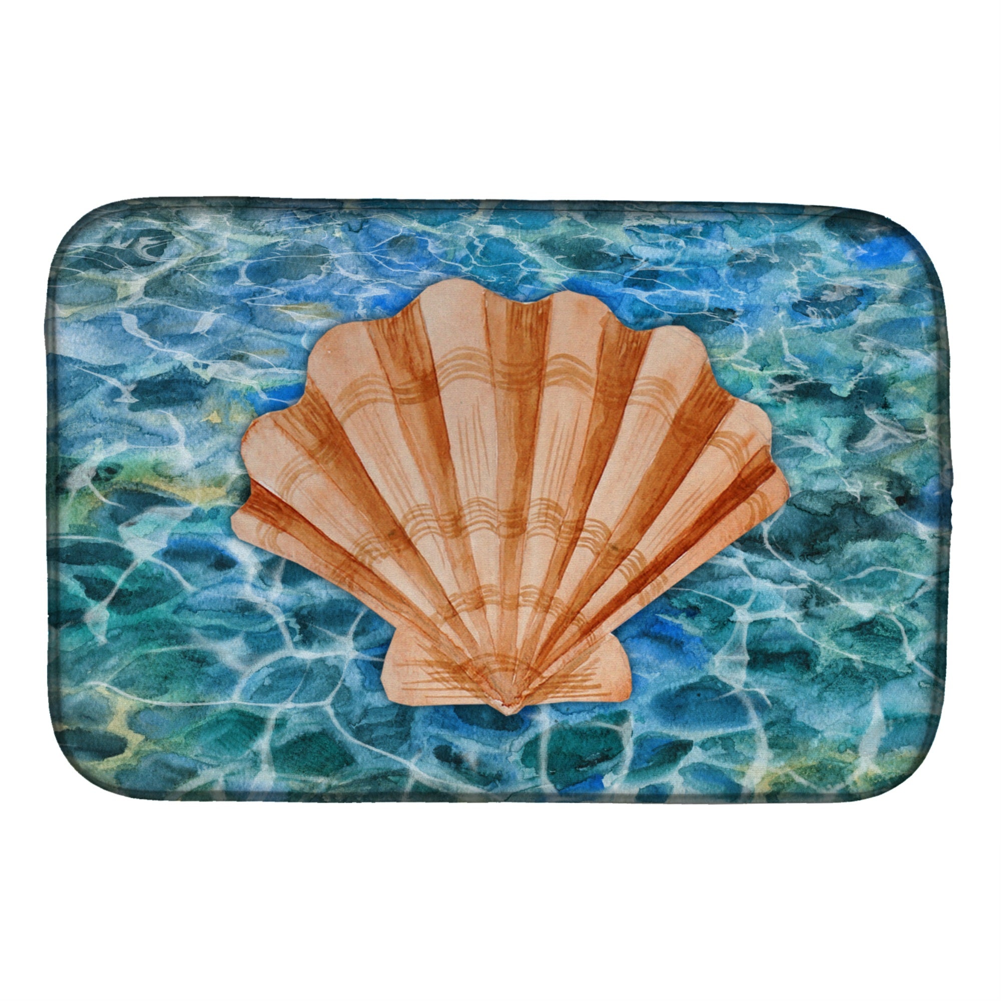 Caroline'S Treasures Scallop Shell And Water Dish Drying Mat, 14 X 21, Multicolor