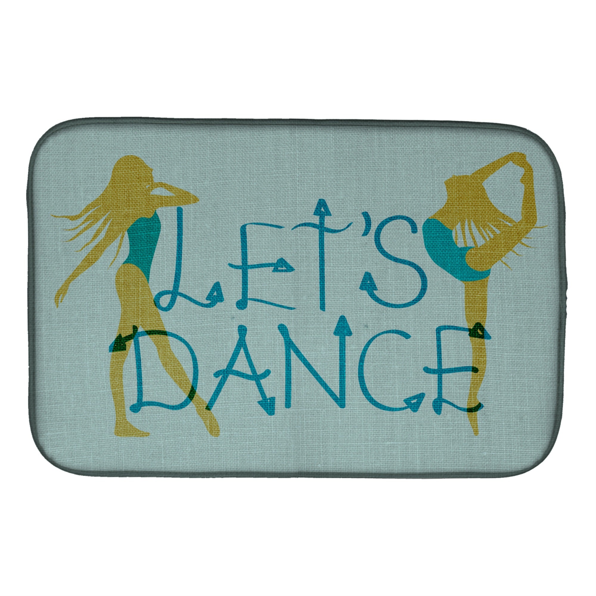 Caroline'S Treasures Let'S Dance Linen Teal Dish Drying Mat, 14 X 21