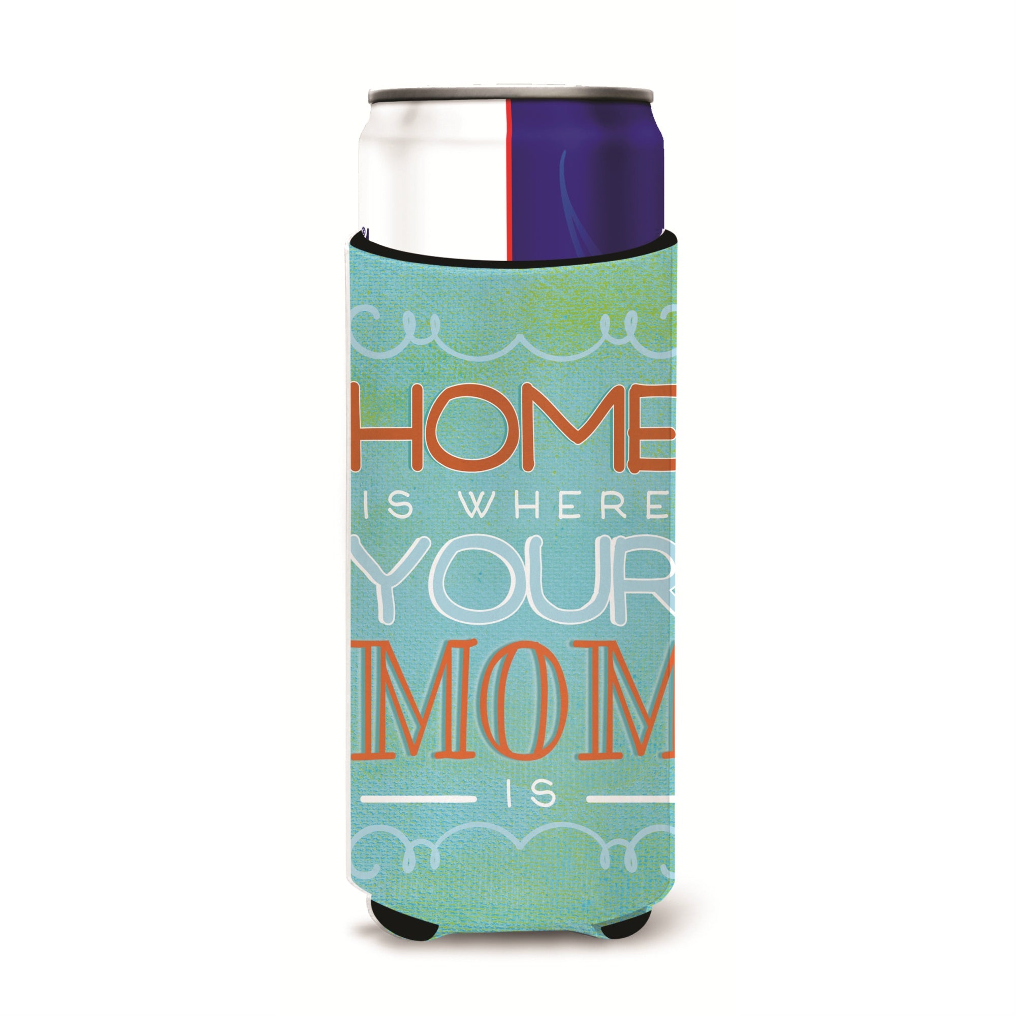 Caroline'S Treasures Home Is Where Mom Is Blue Michelob Ultra Hugger For Slim Cans, Multicolor