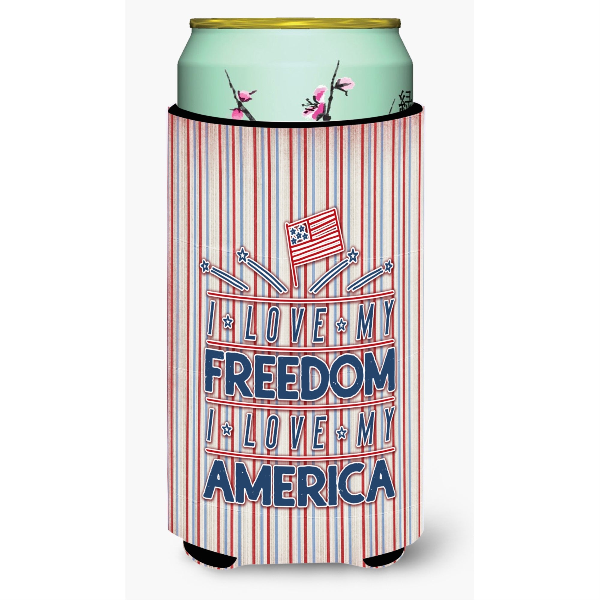 Caroline'S Treasures Freedom I Love America Tall Boy Beverage Insulator Hugger, Multicolor