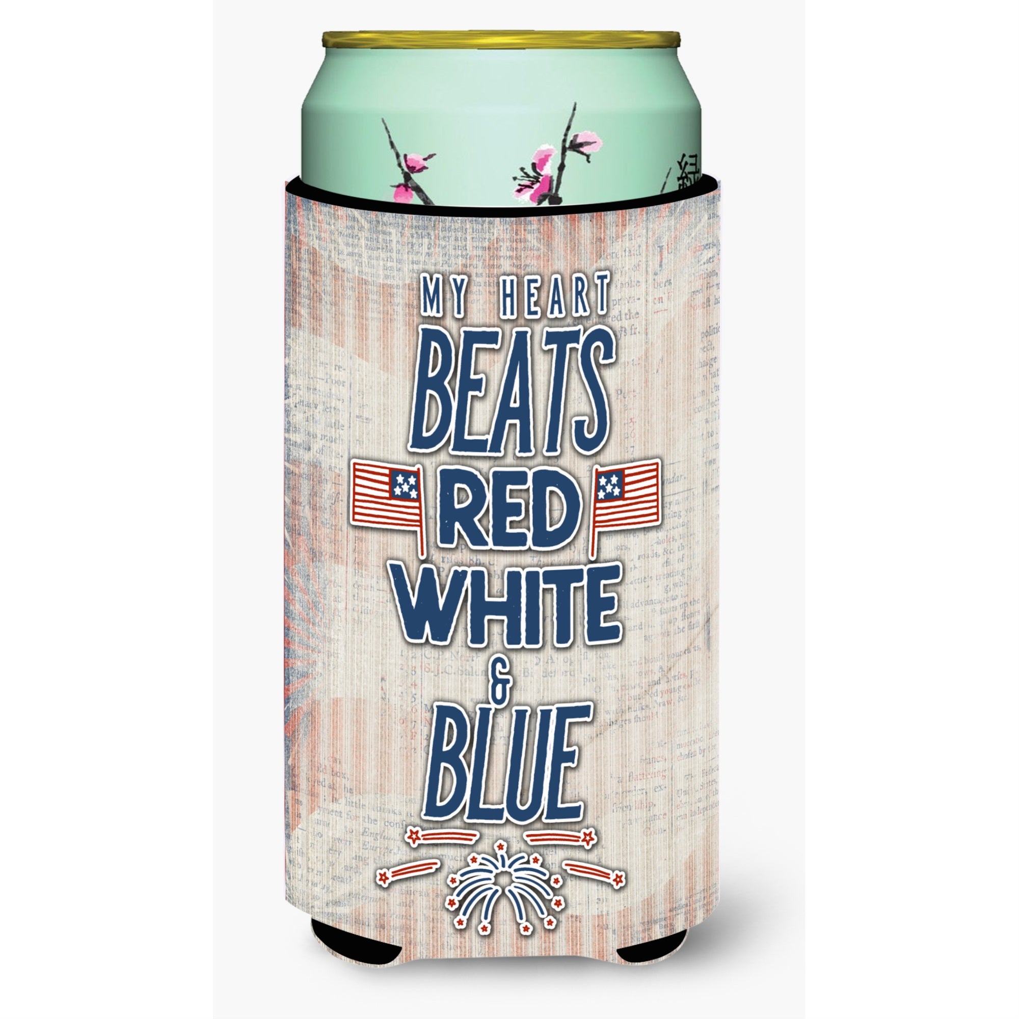 Caroline'S Treasures My Heart Beats Red White & Blue Tall Boy Beverage Insulator Hugger, Multicolor