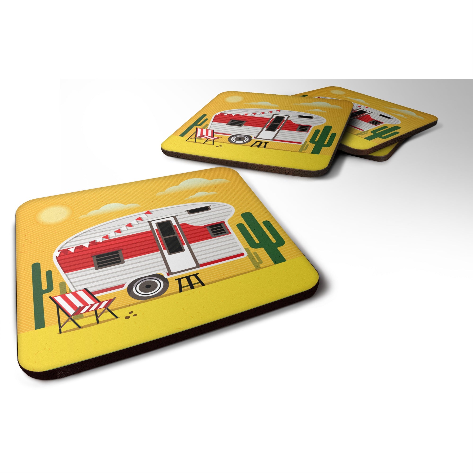 Caroline'S Treasures Greatest Adventure Retro Camper Desert Foam Coaster Set Of 4, 3.5, Multicolor
